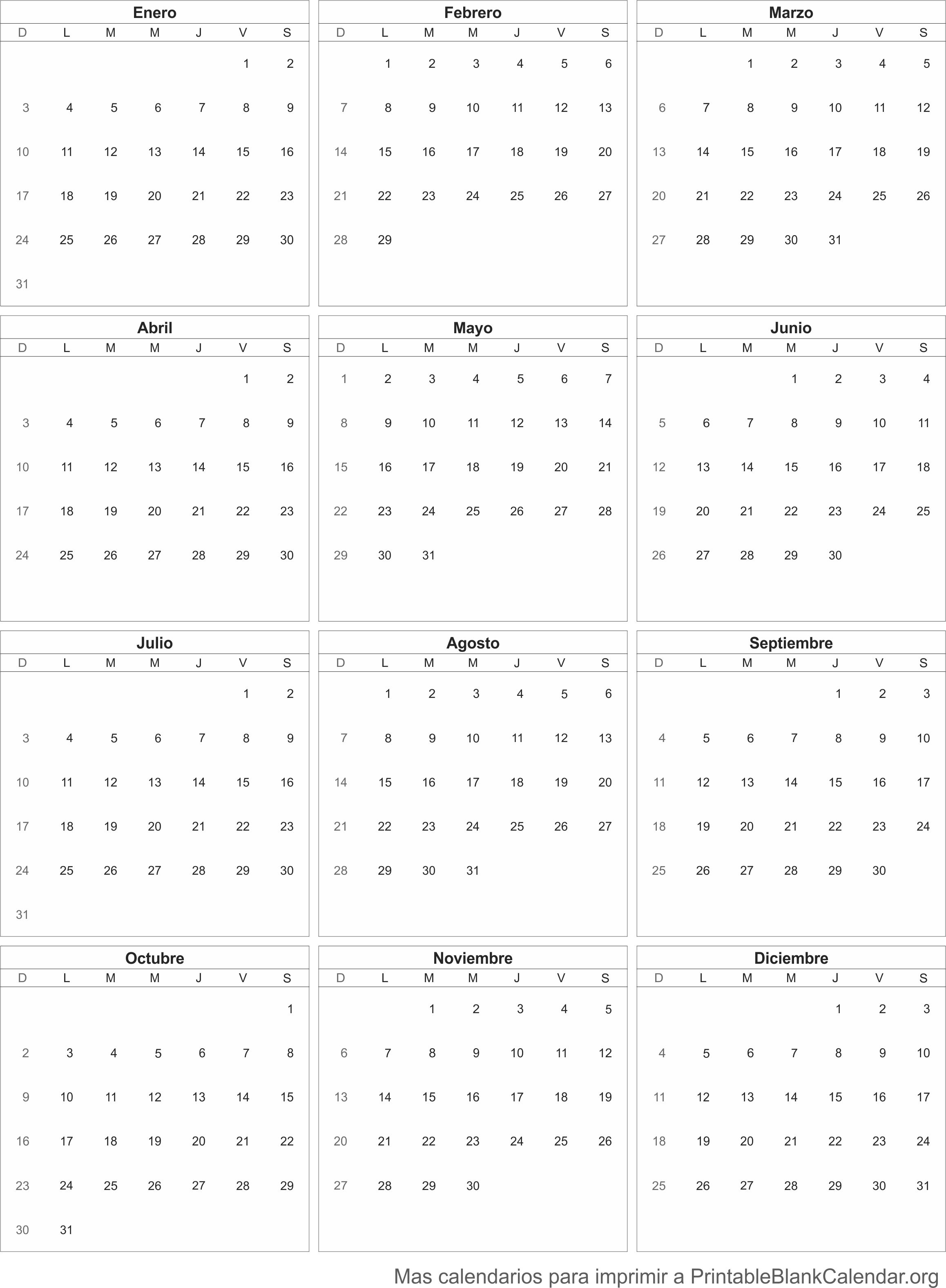 Calendario para imprimir 2016