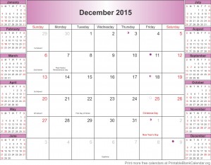 December 2015 montlhy calendar