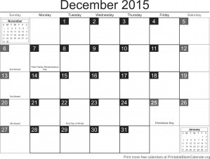 December 2015 printable calendar template