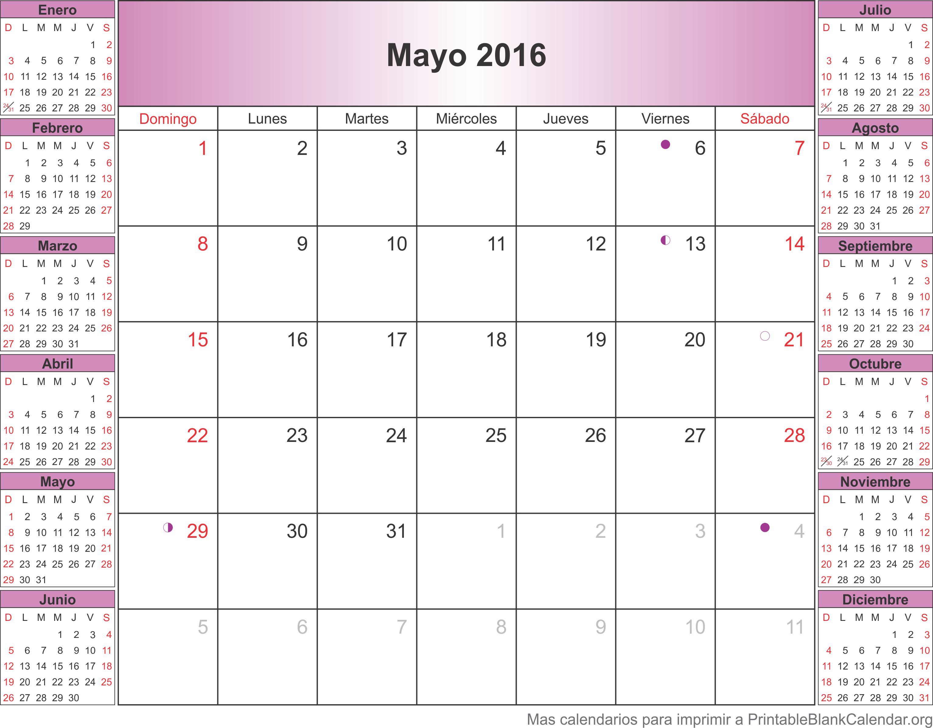 Calendario Mayo 2016