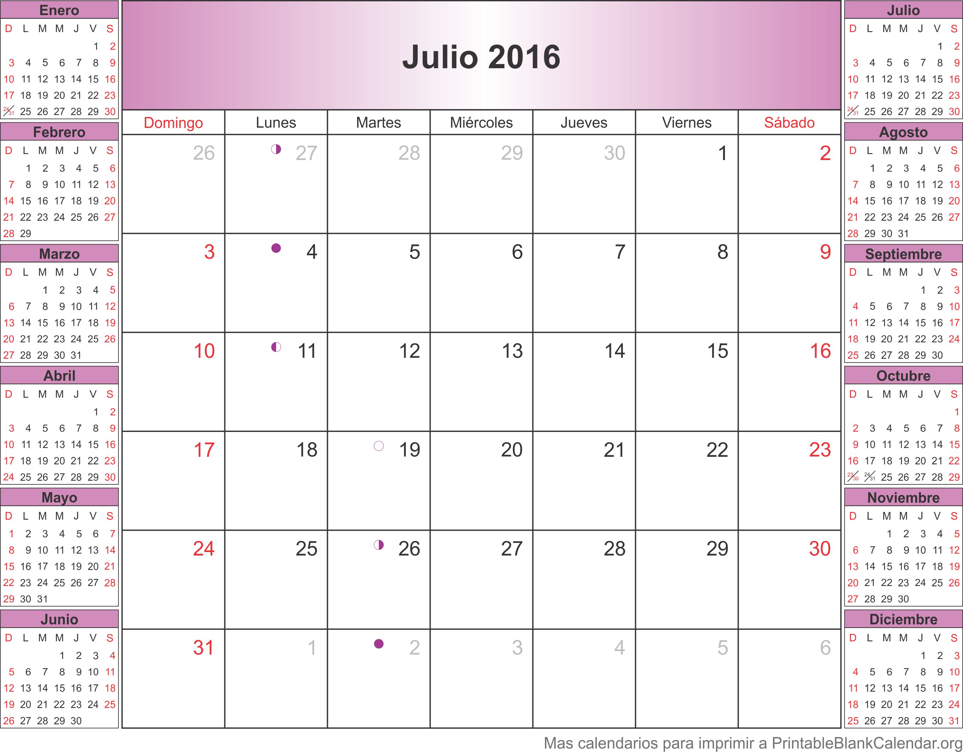 calendario julio 2016