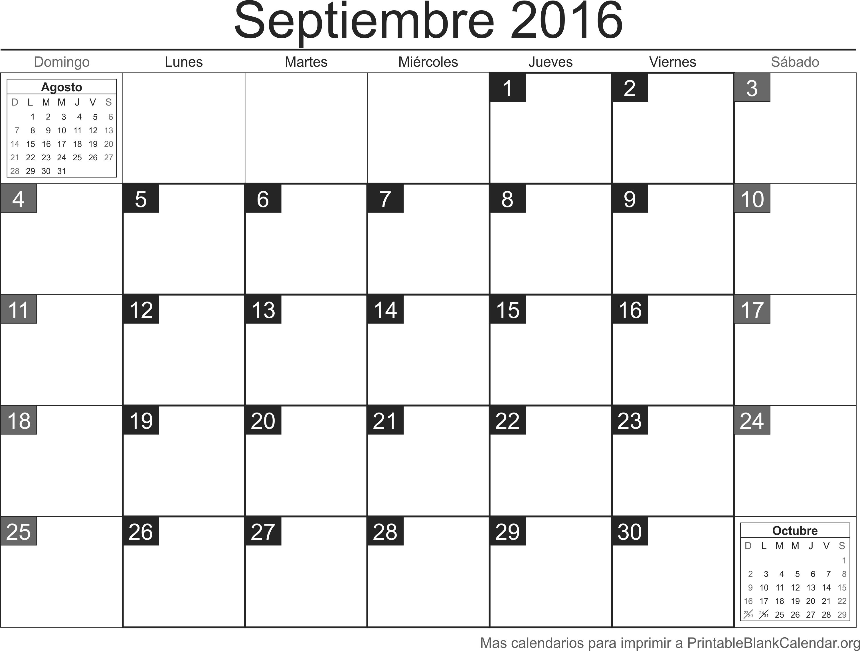 calendario para imprimir septiembre 2016