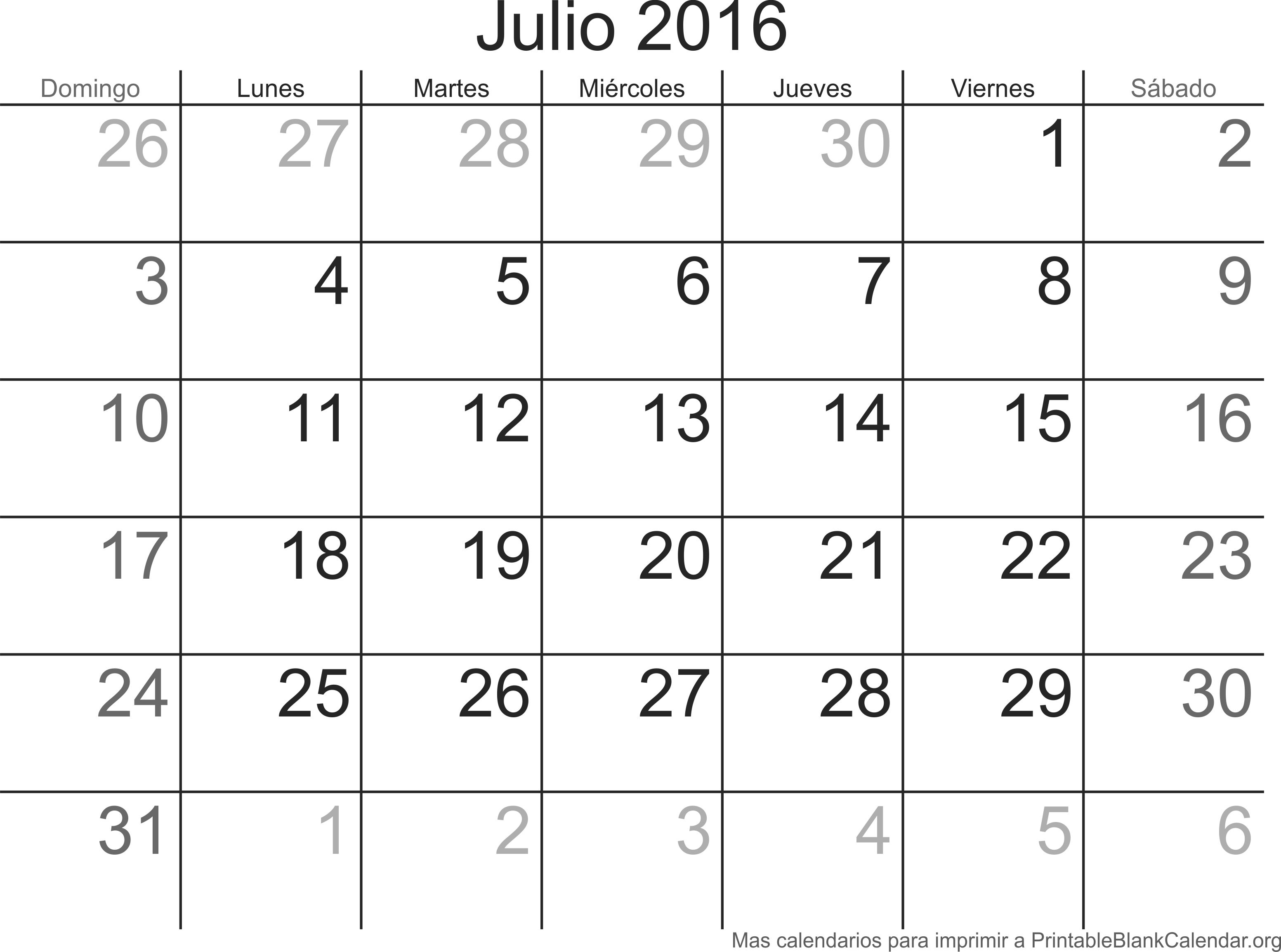 jul 2016 calendario