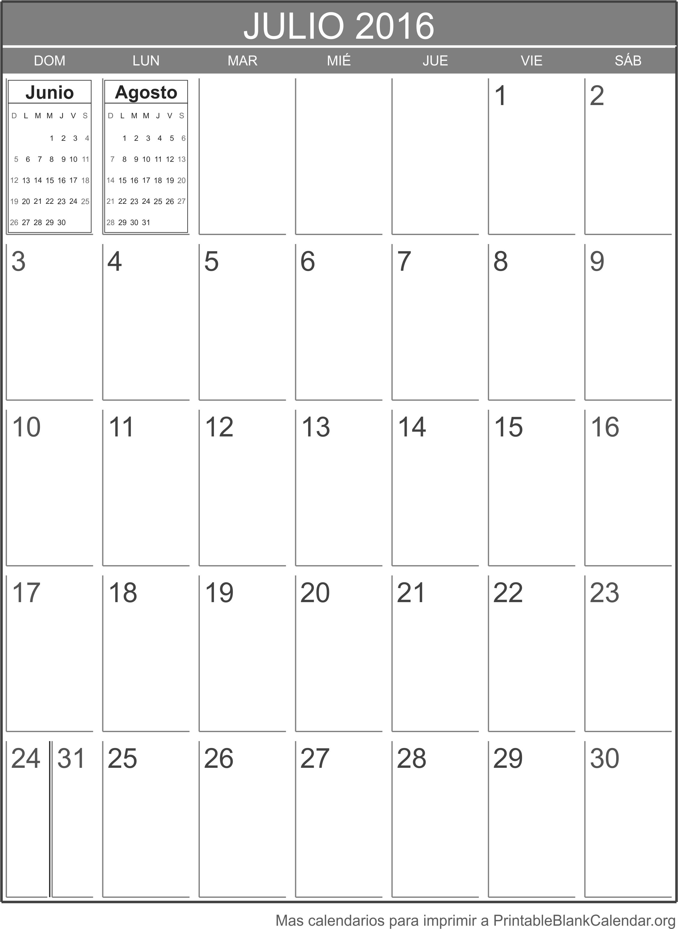 julio 2016 calendario