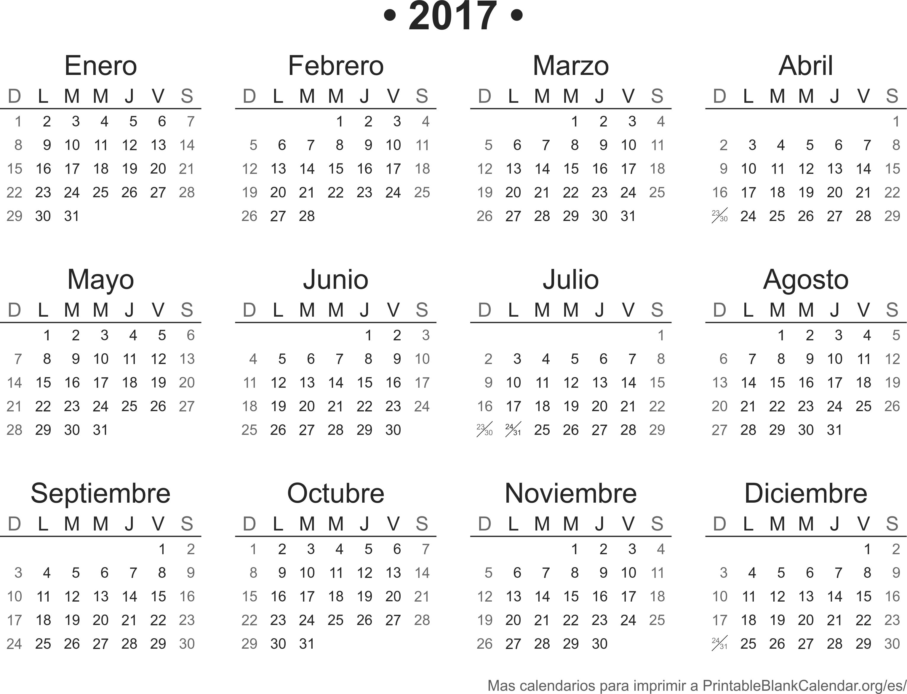 2017 Calendario para imprimir