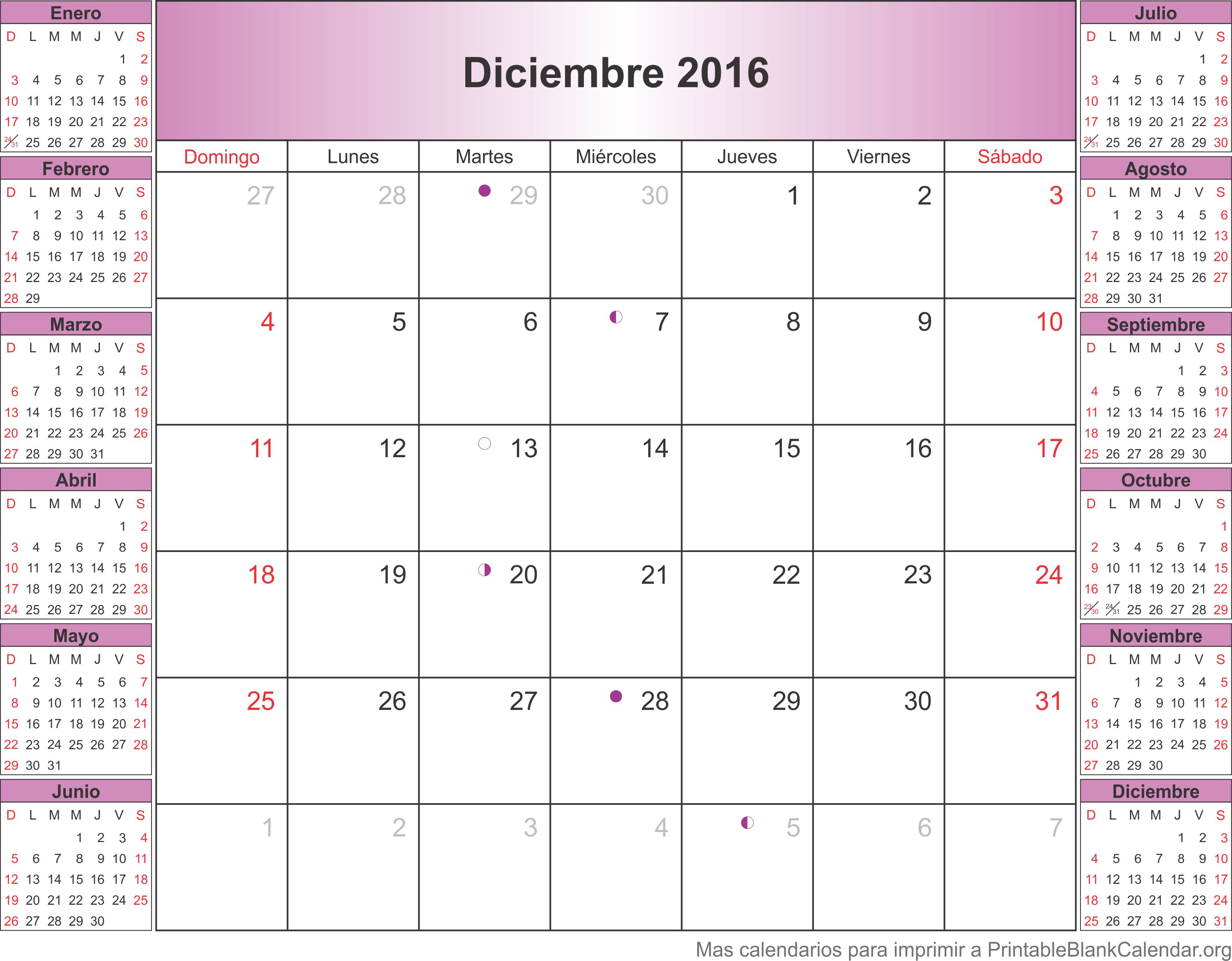 calendario deciembre 2016