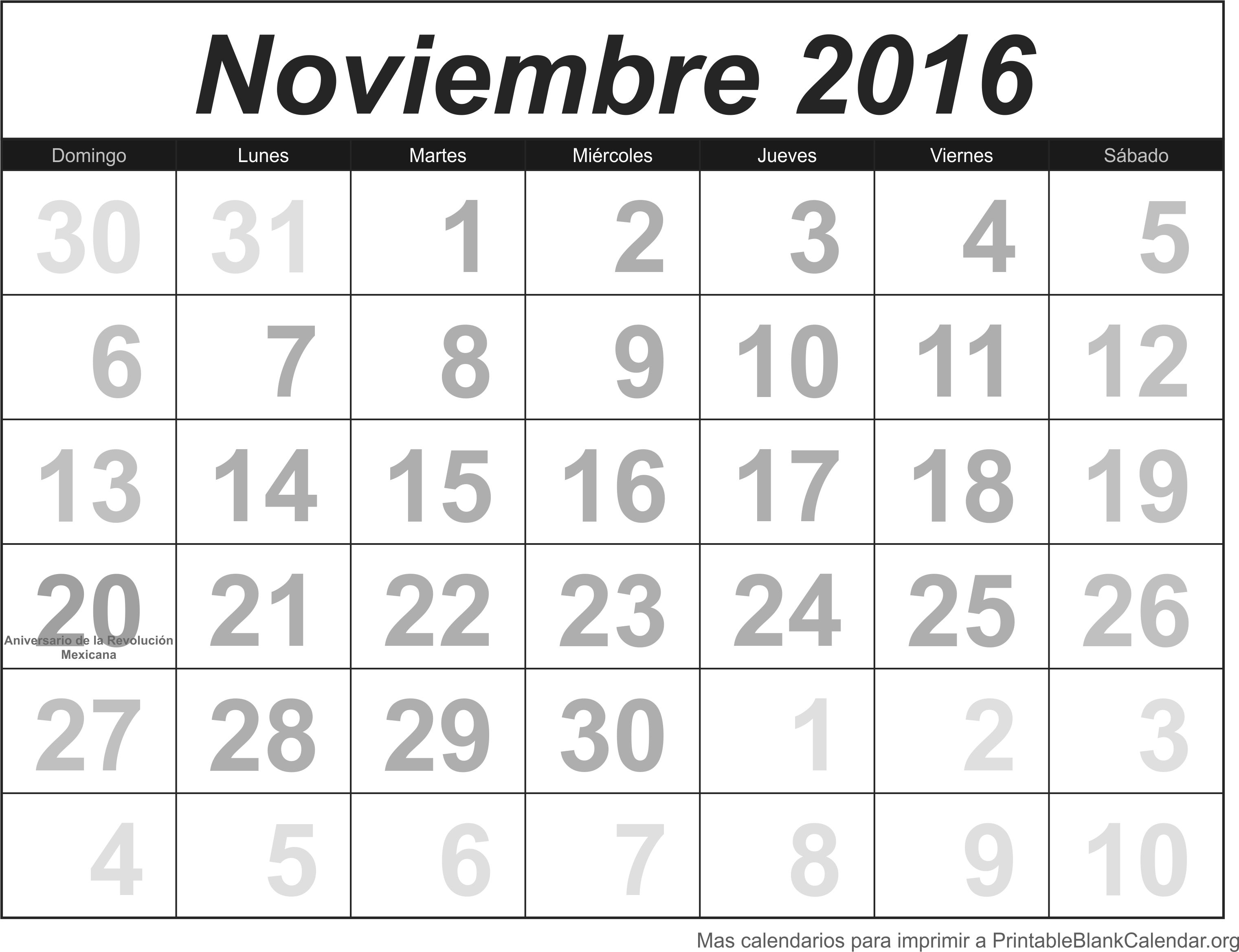 calendario nov 2016