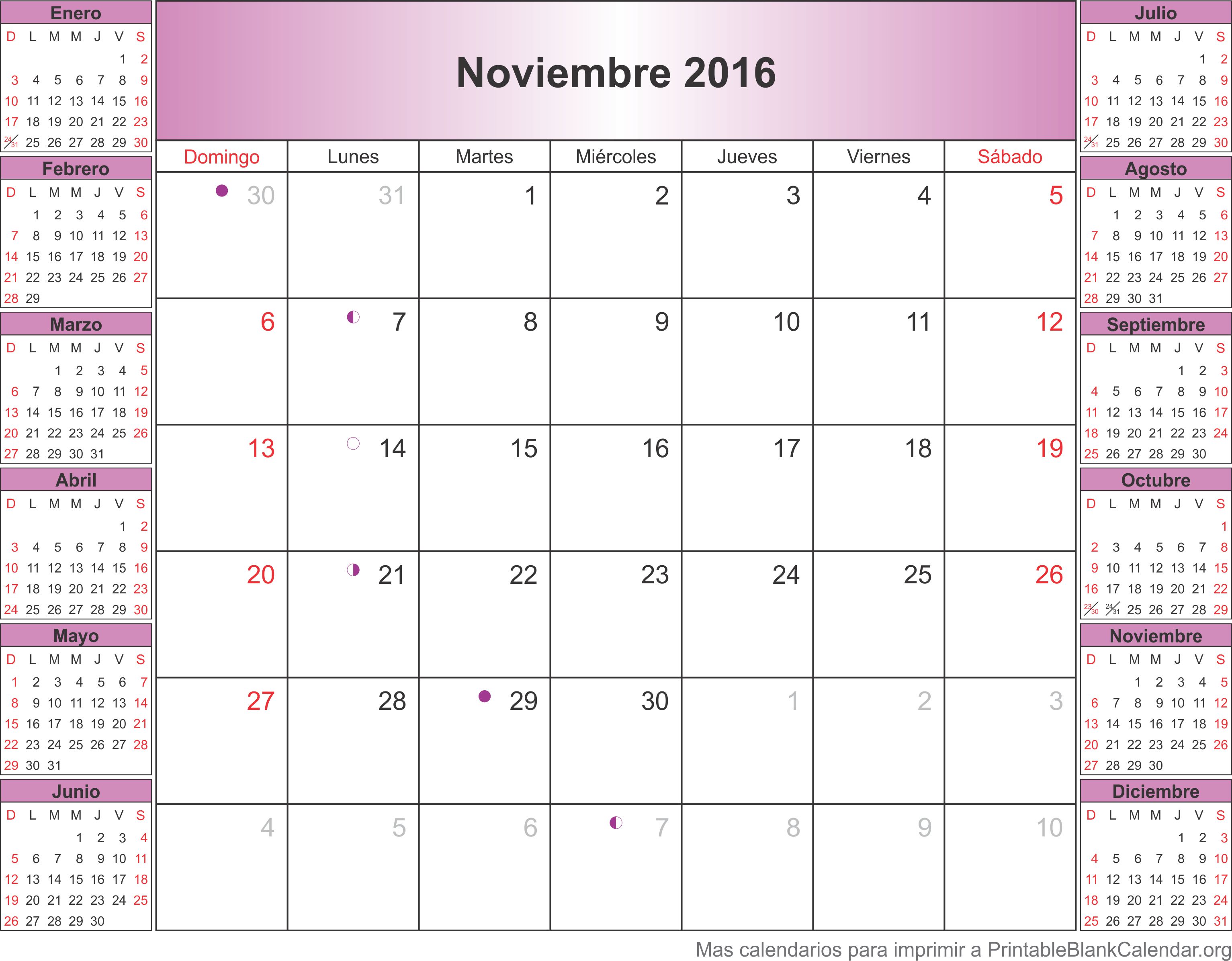 calendario noviembre 2016