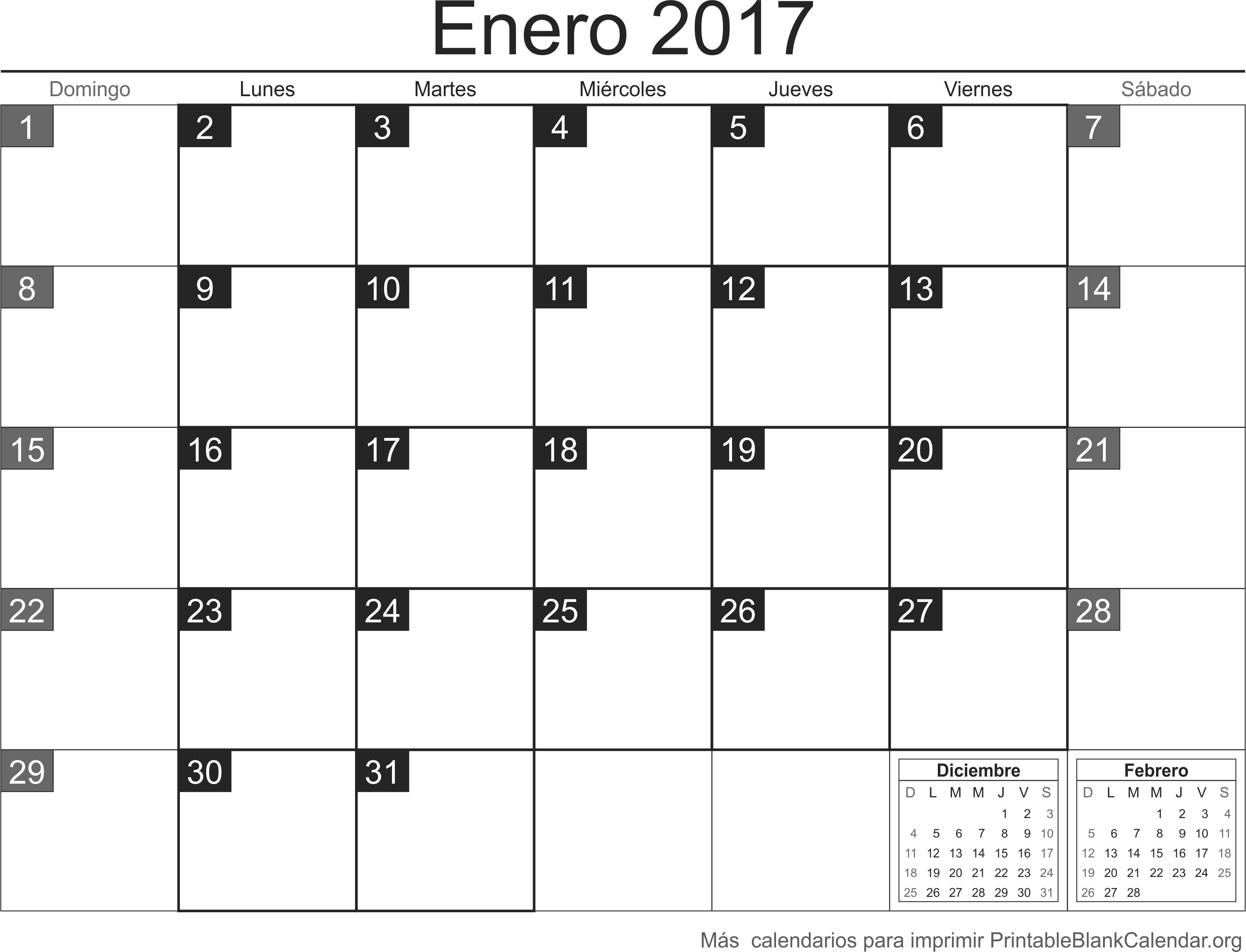 enero 2017 calendario