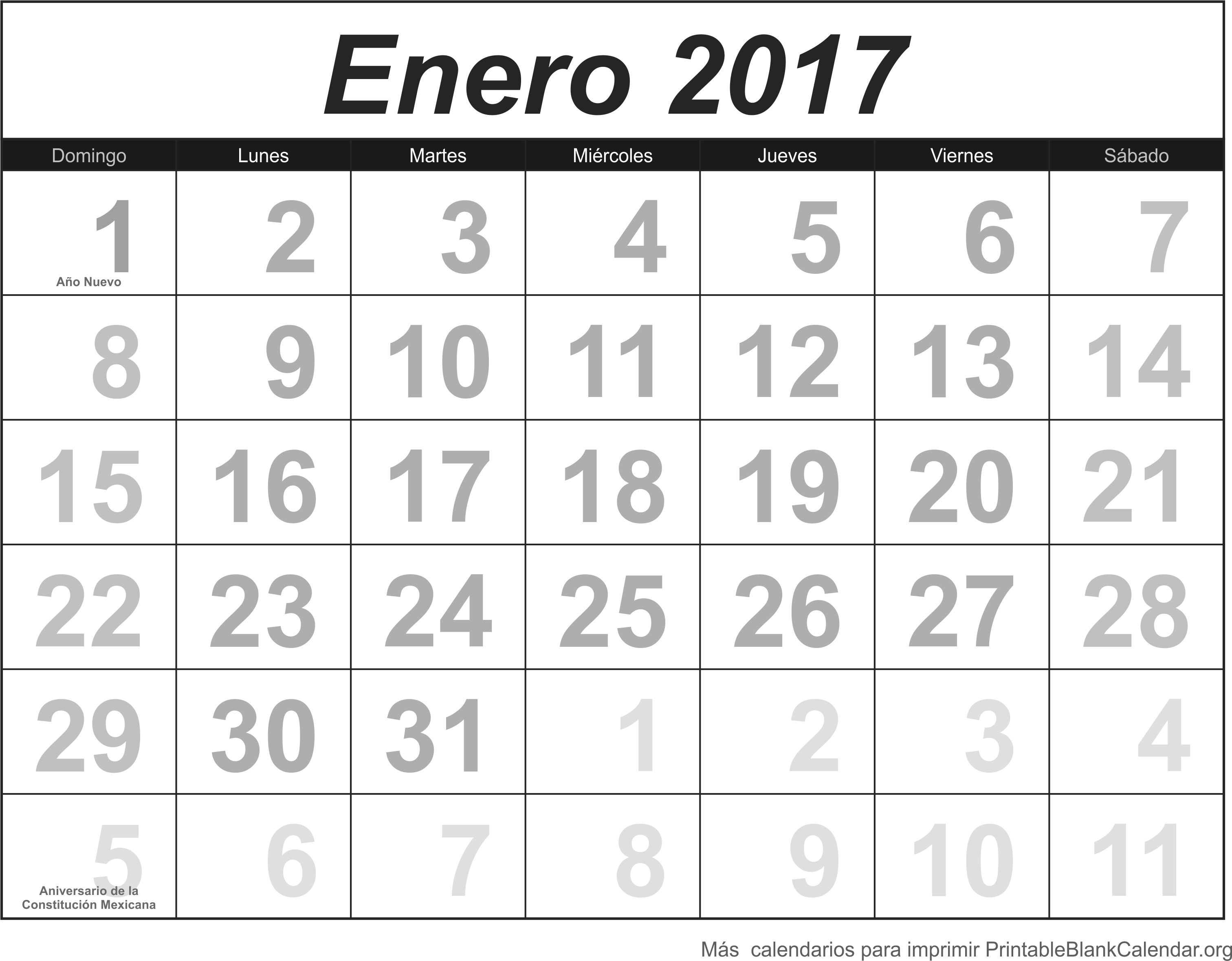 imprimir calendario enero 2017