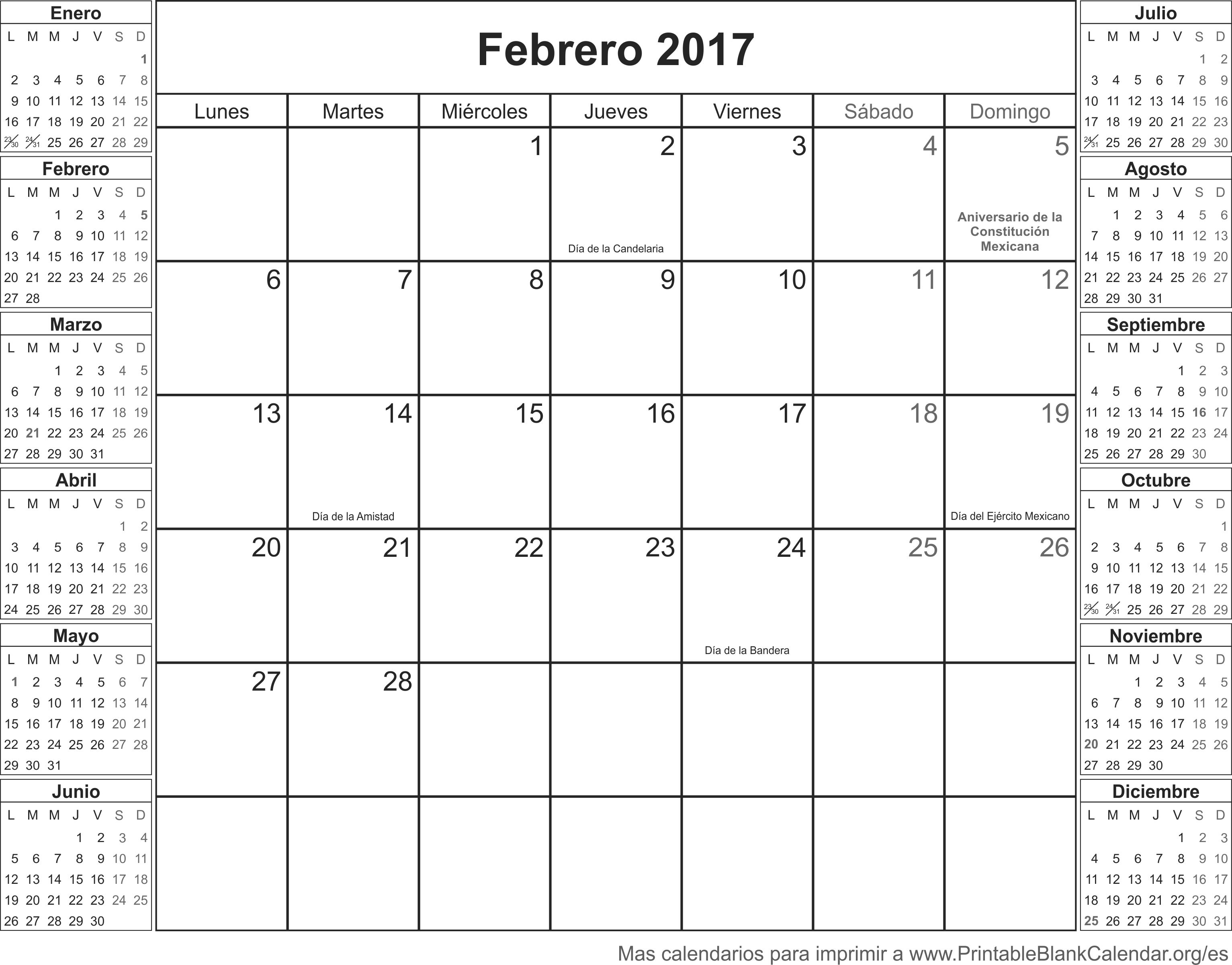 feb 2017 calendario