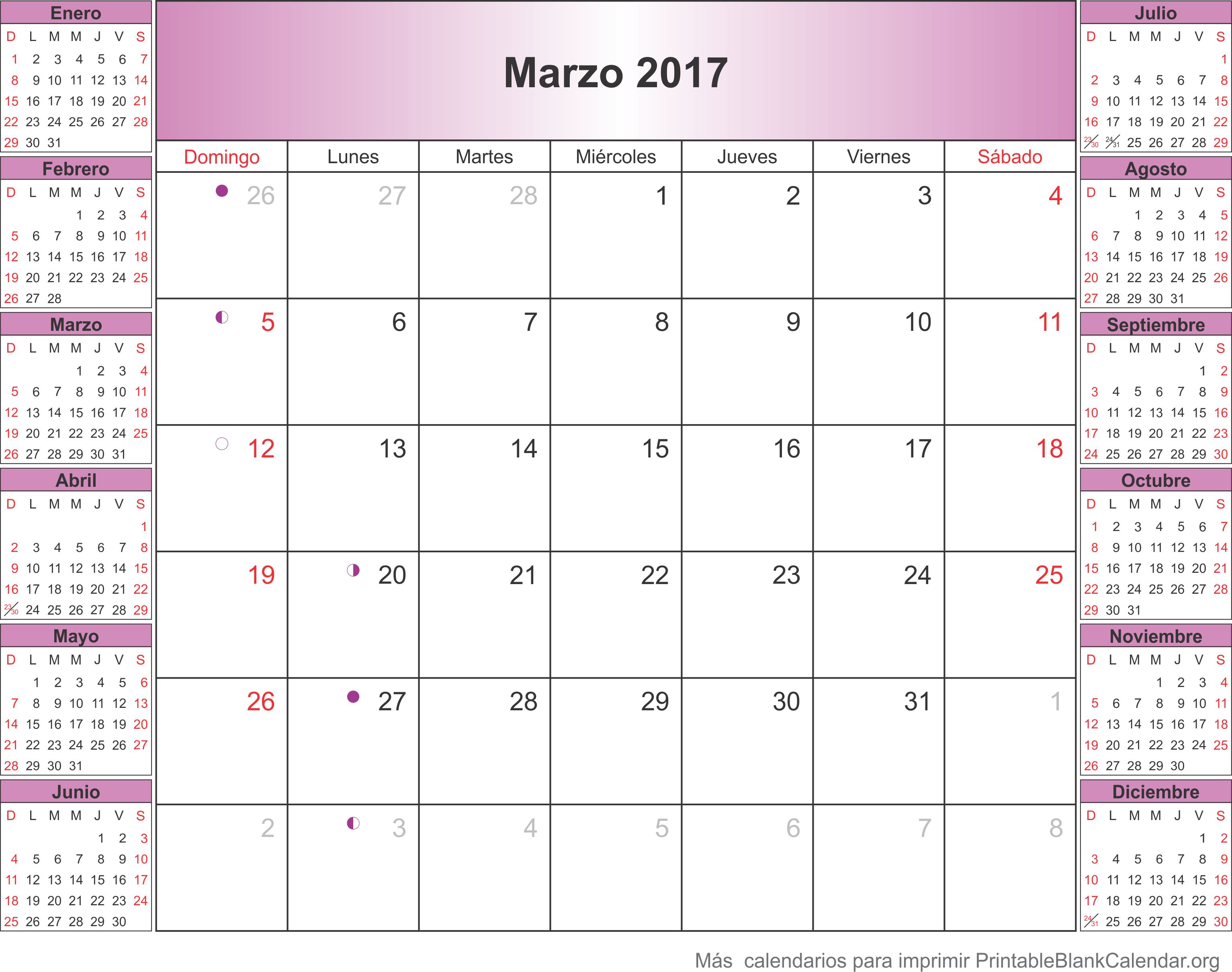 calendario marzo 2017