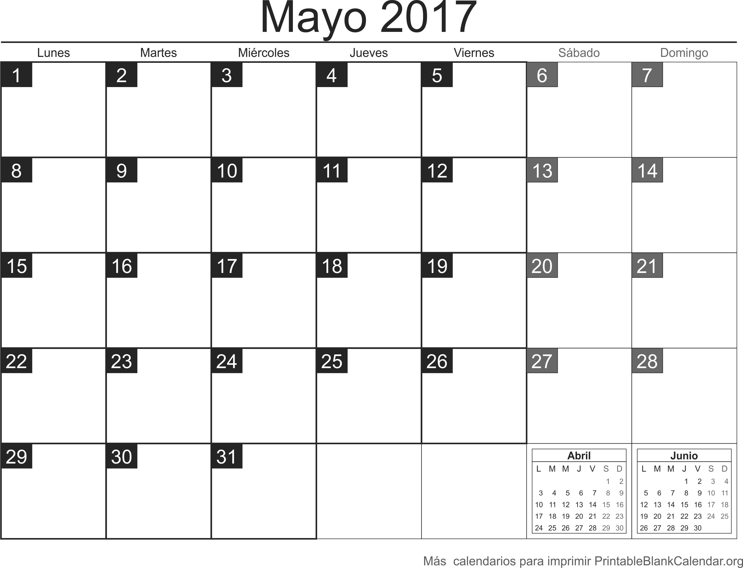 calendario may 2017 para imprimir