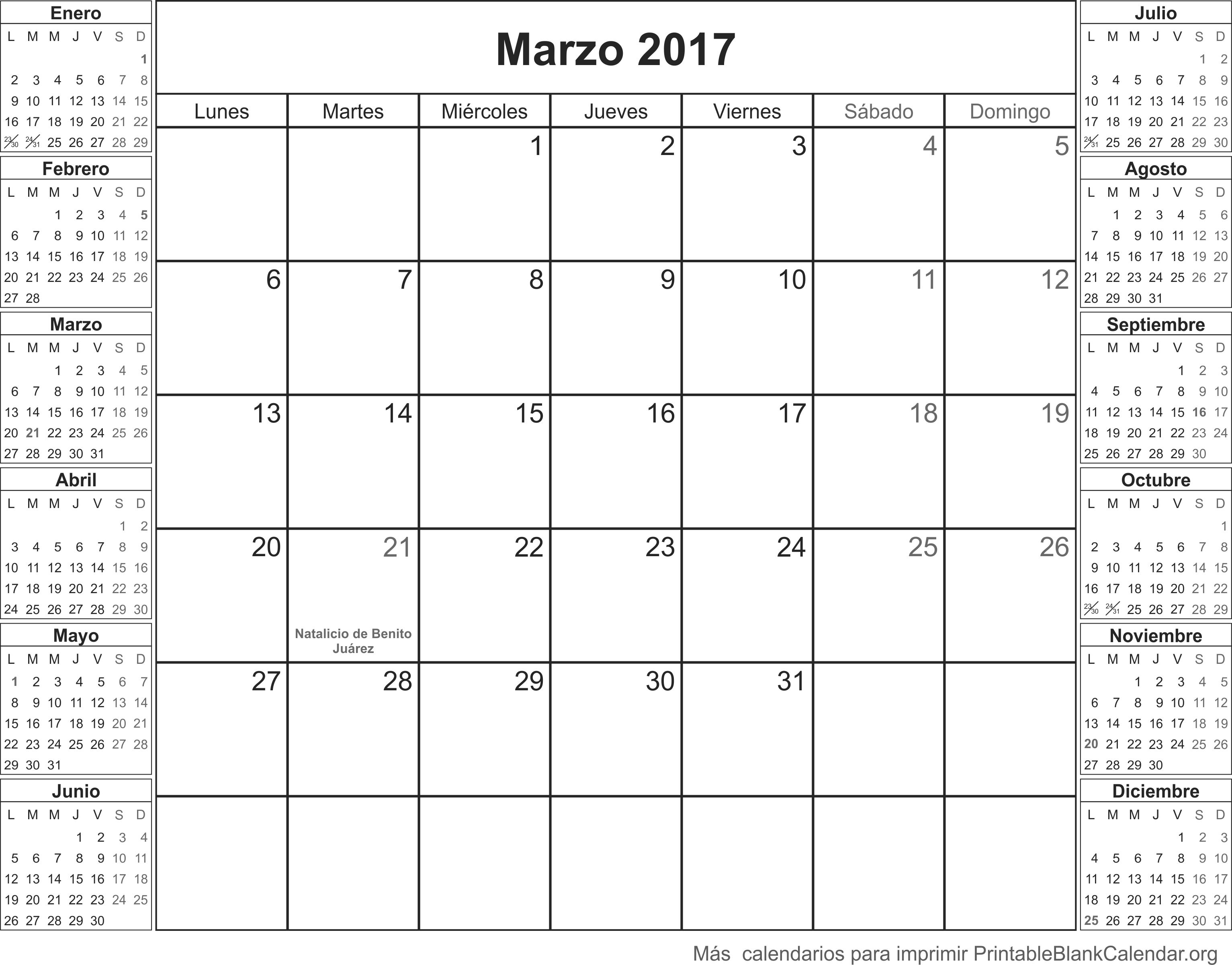 calendario para imprimir mar 2017