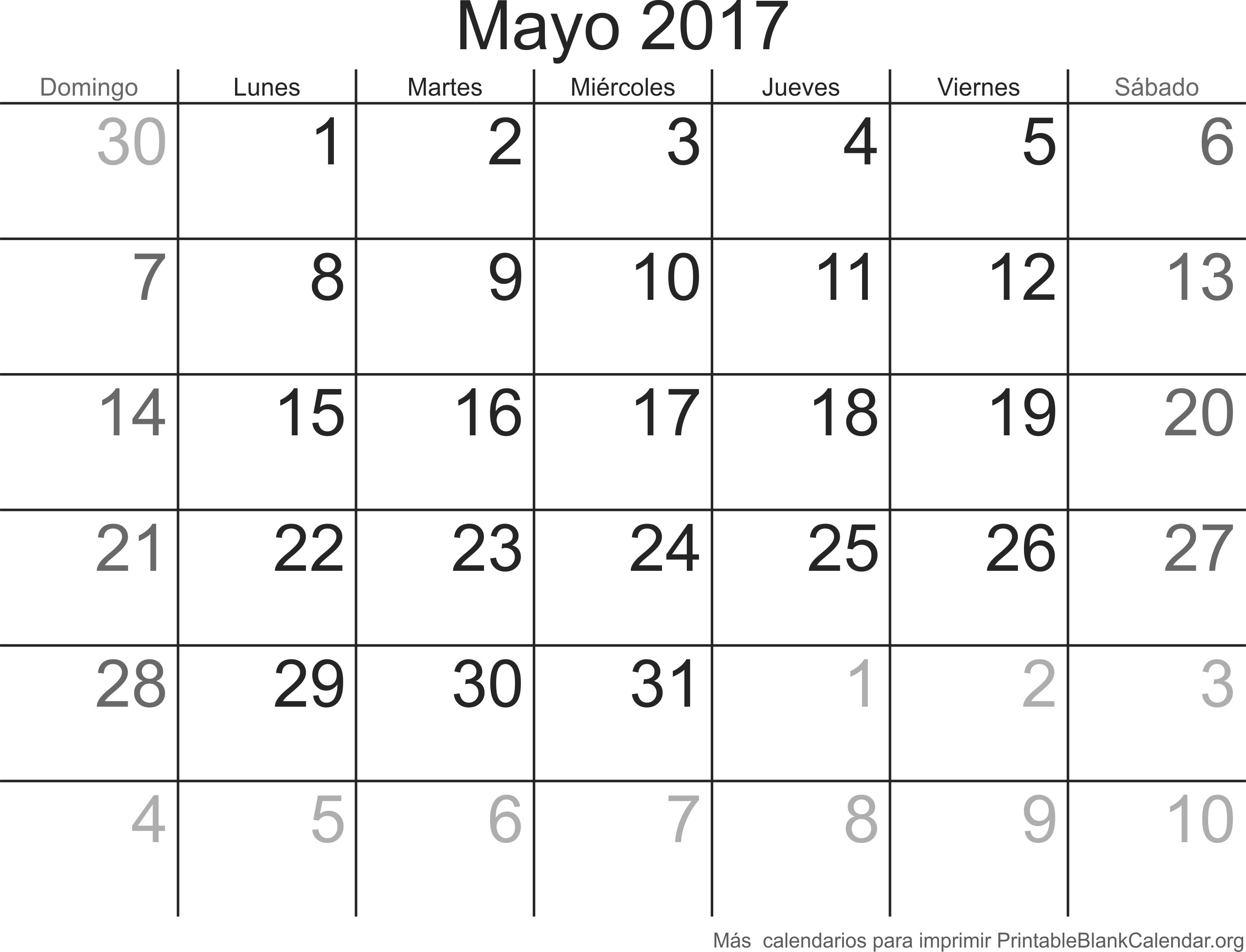imprimir calendario mayo 2017