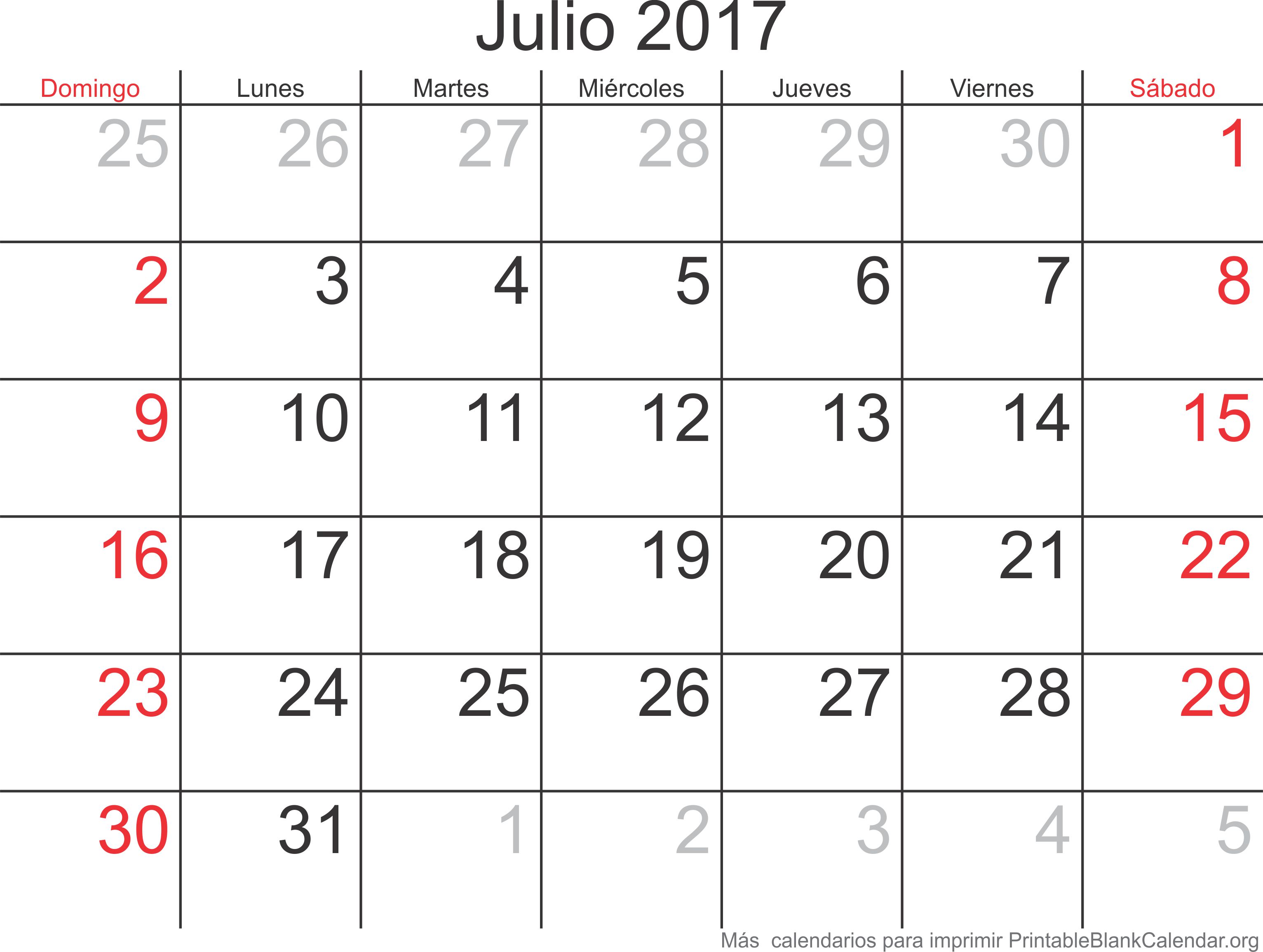 calendario julio 2017