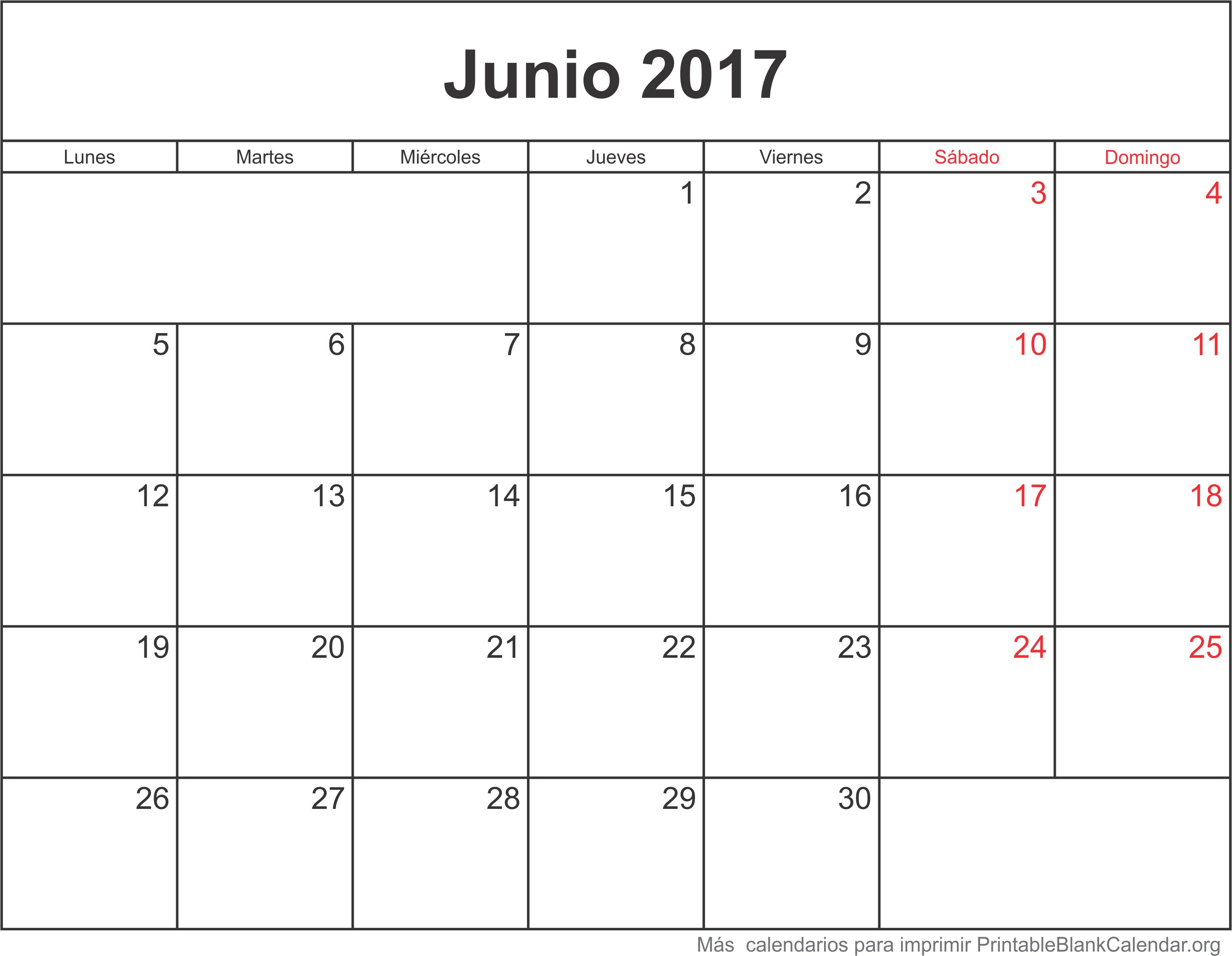 calendario jun 2017 para imprimir