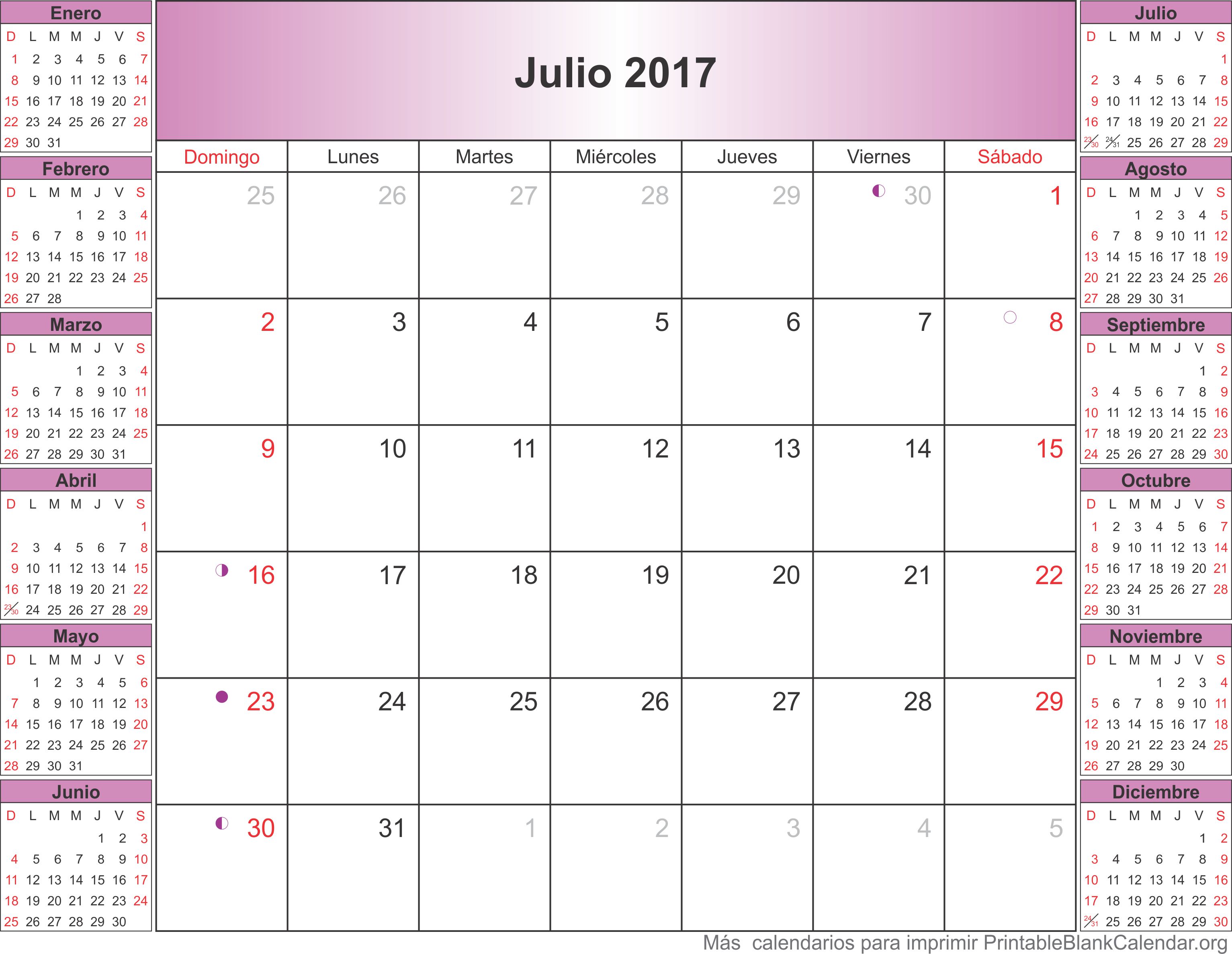 jul 2017 calendario