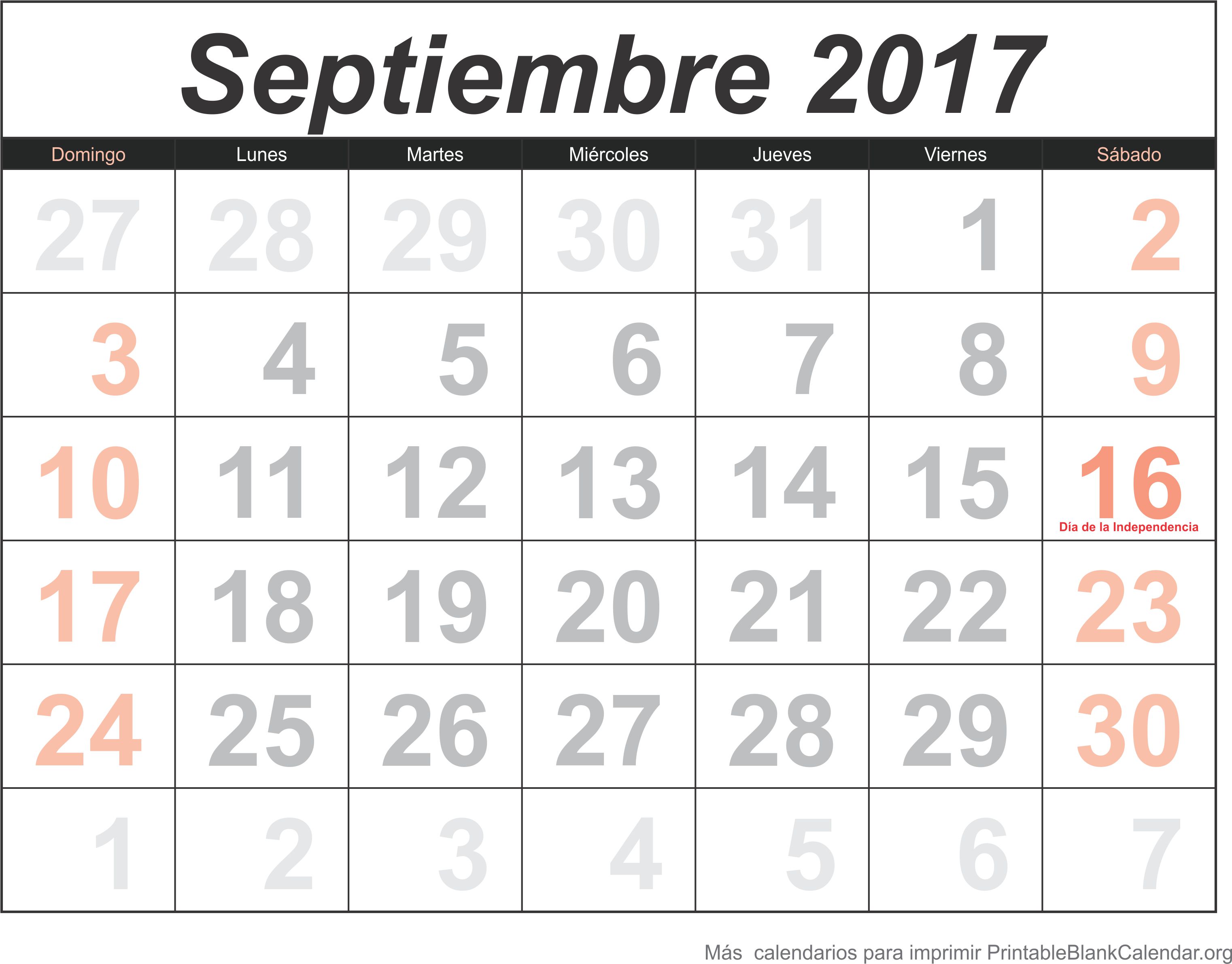 calendario para imprimir sep 2017