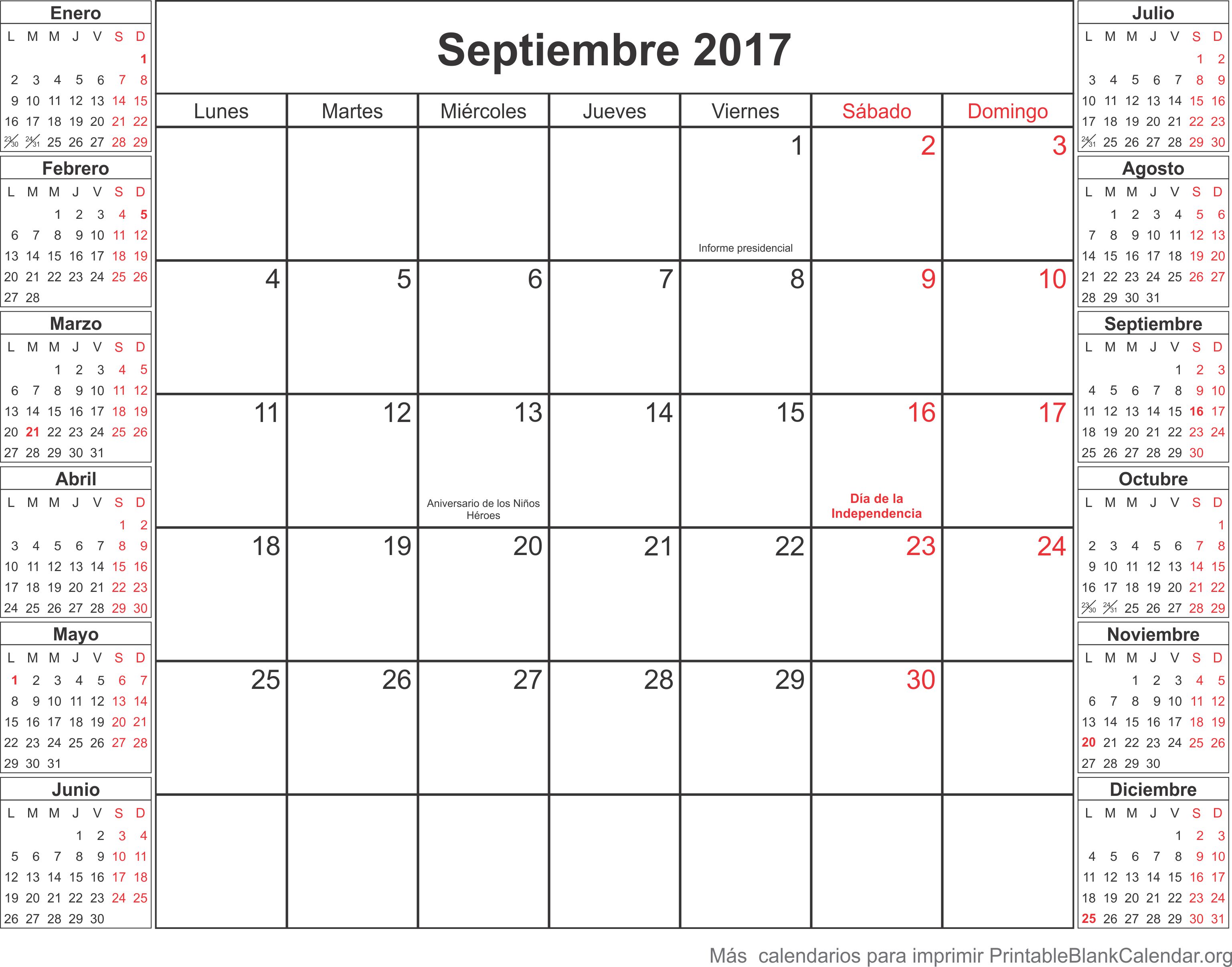 calendario septiembre 2017