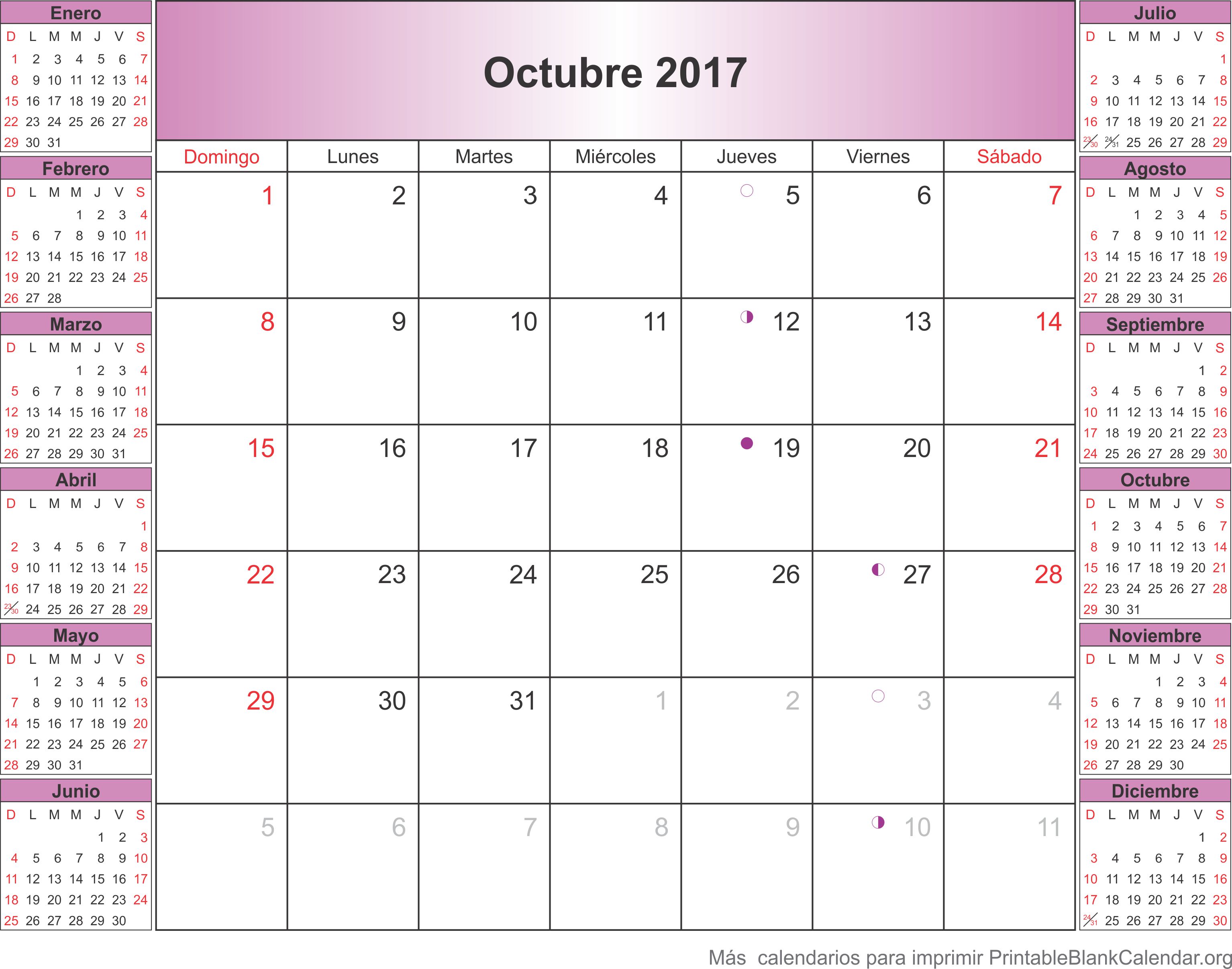 calendario para imprimir oct 2017