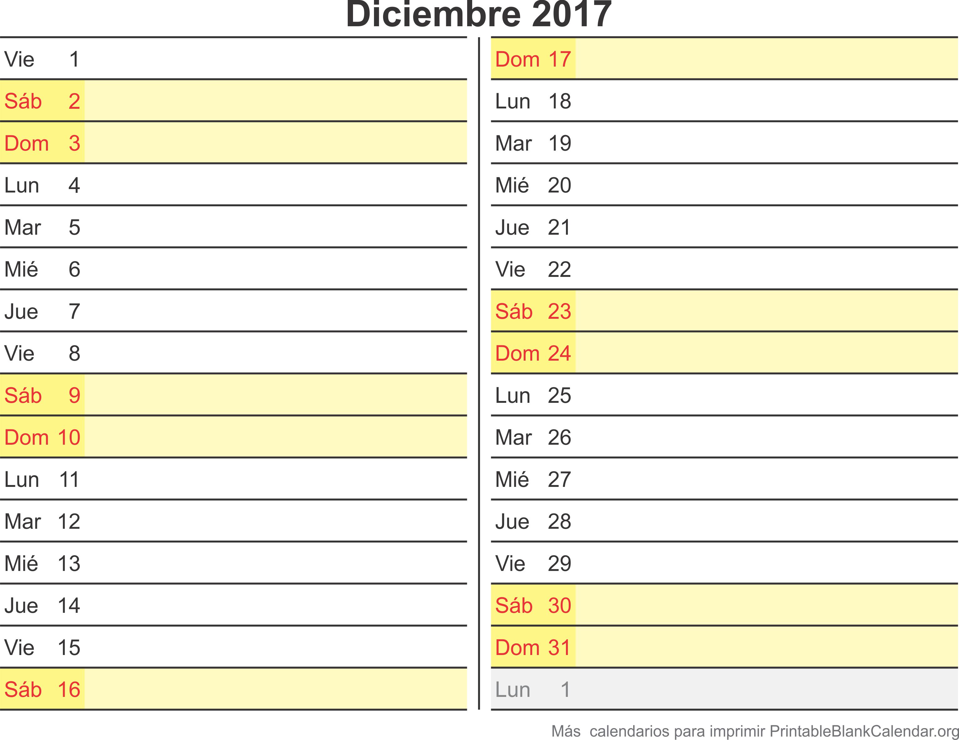 calendario deciembre 2017