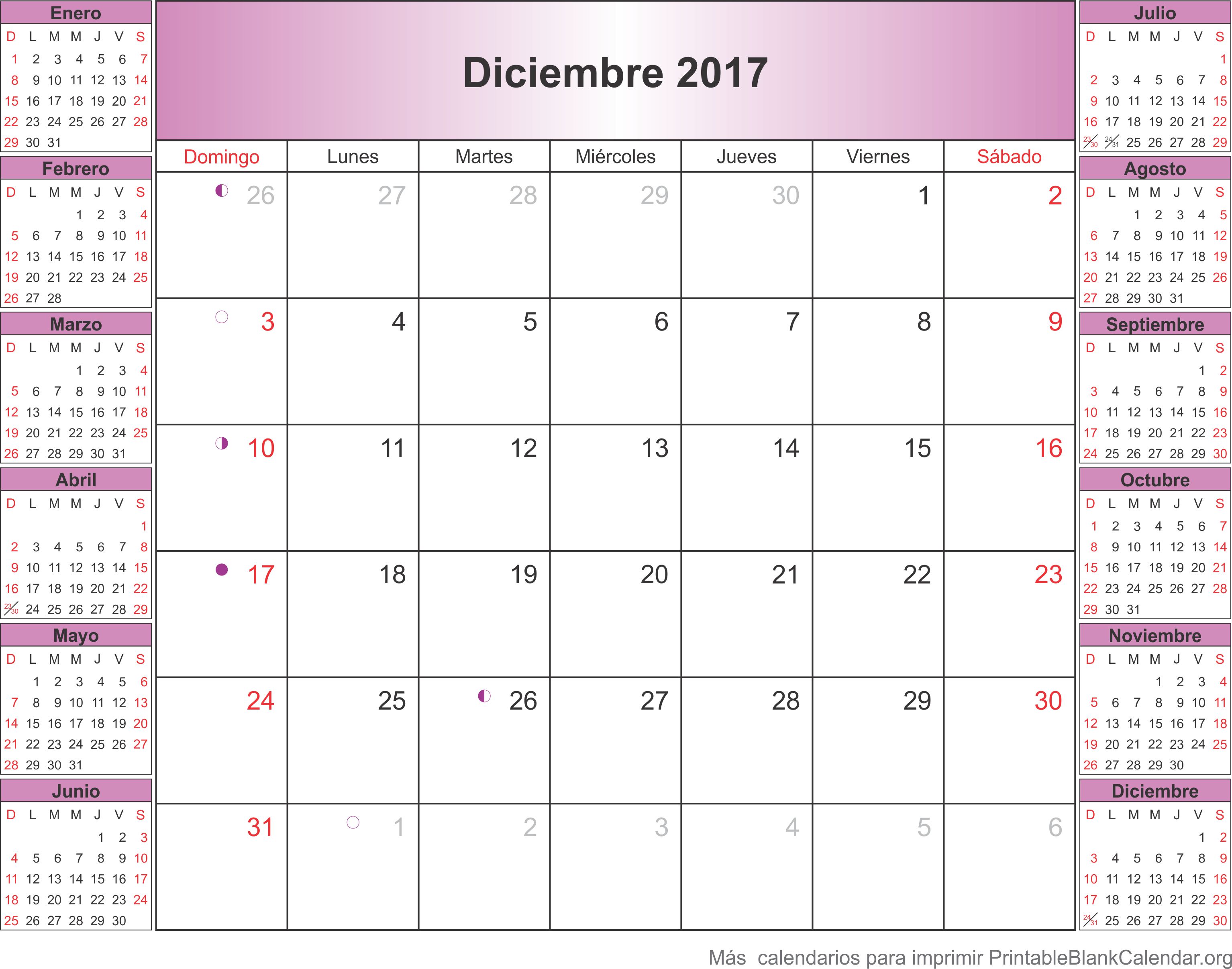 calendario para imprimir dec 2017