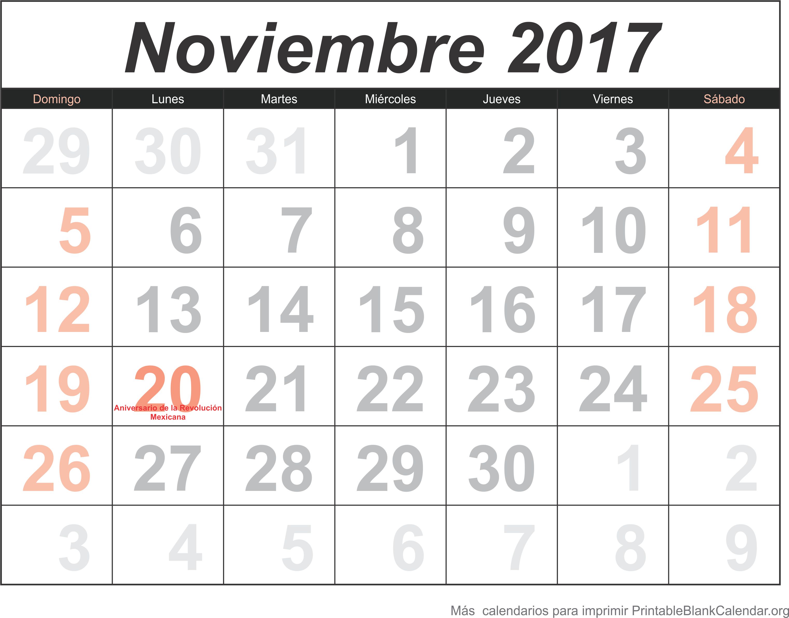 imprimir calendario noviembre 2017