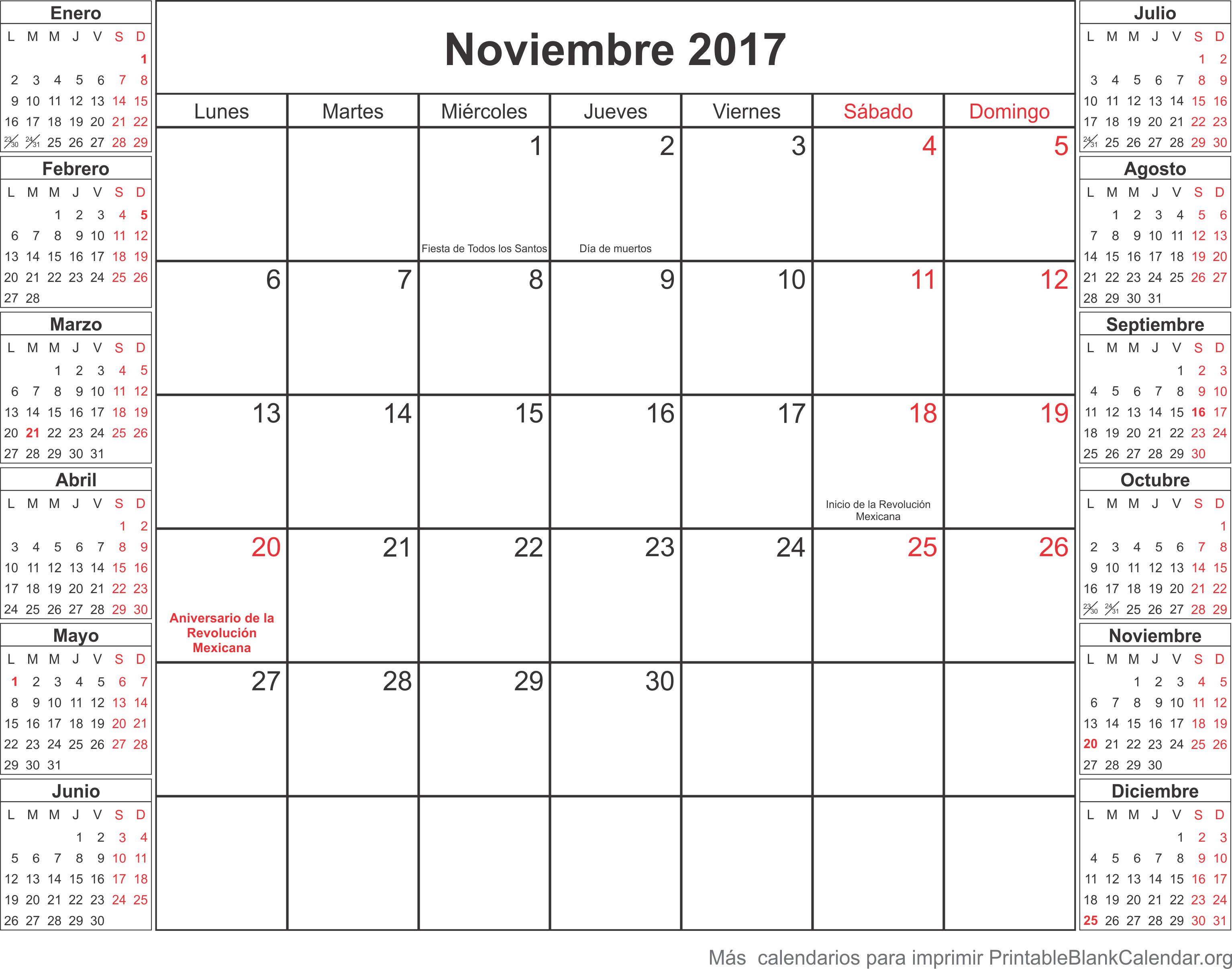 noviembre 2017 calendario