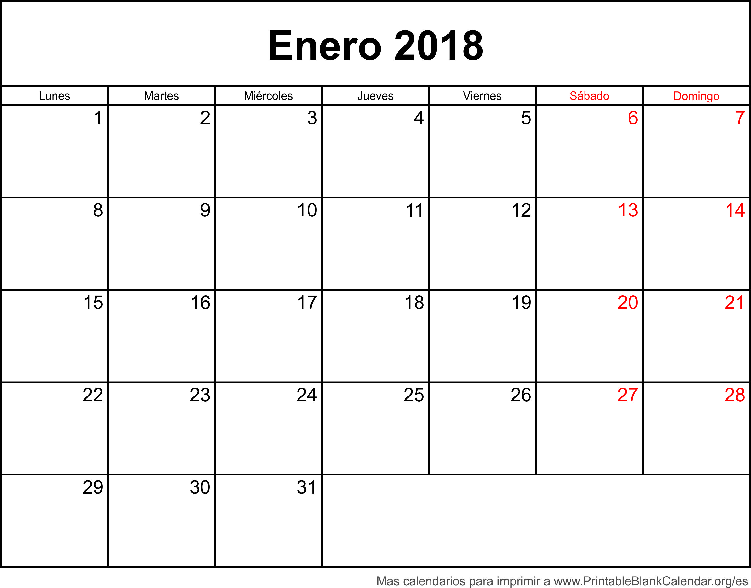 enero 2018 calendario