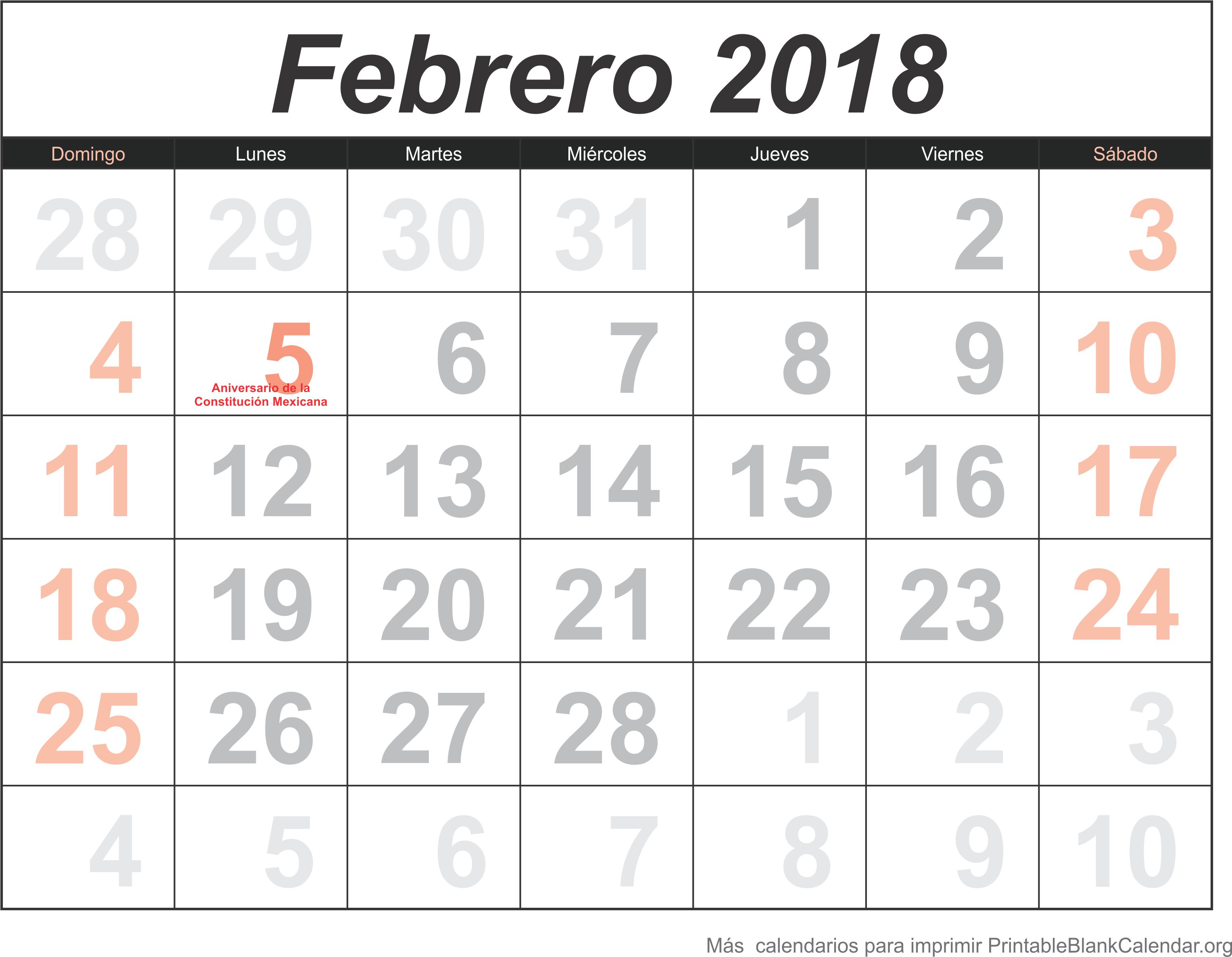 calendario feb 2018