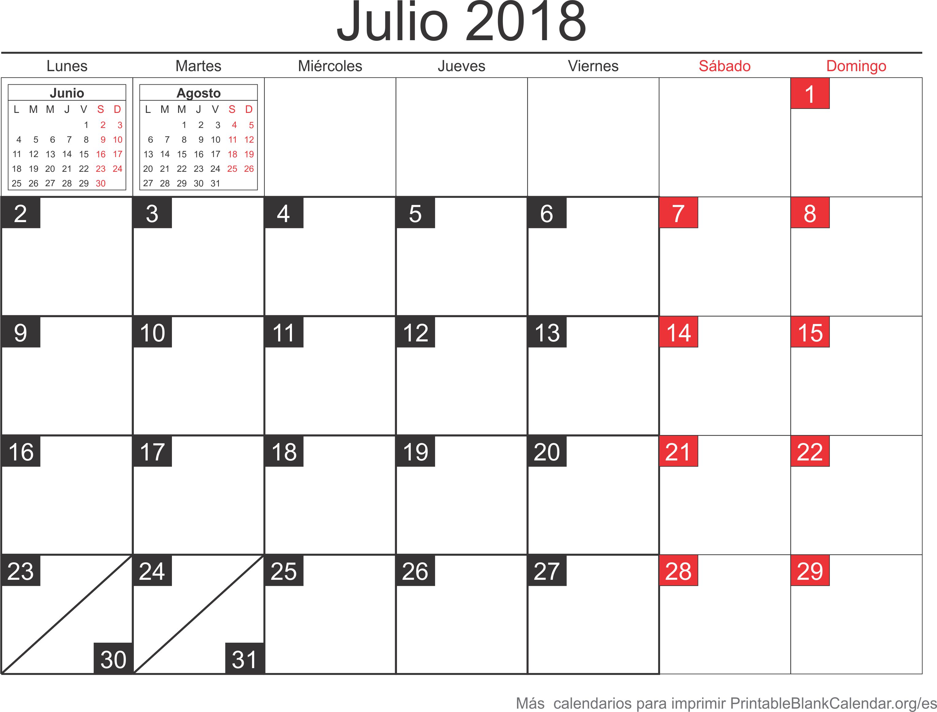 calendario jul 2018 para imprimir