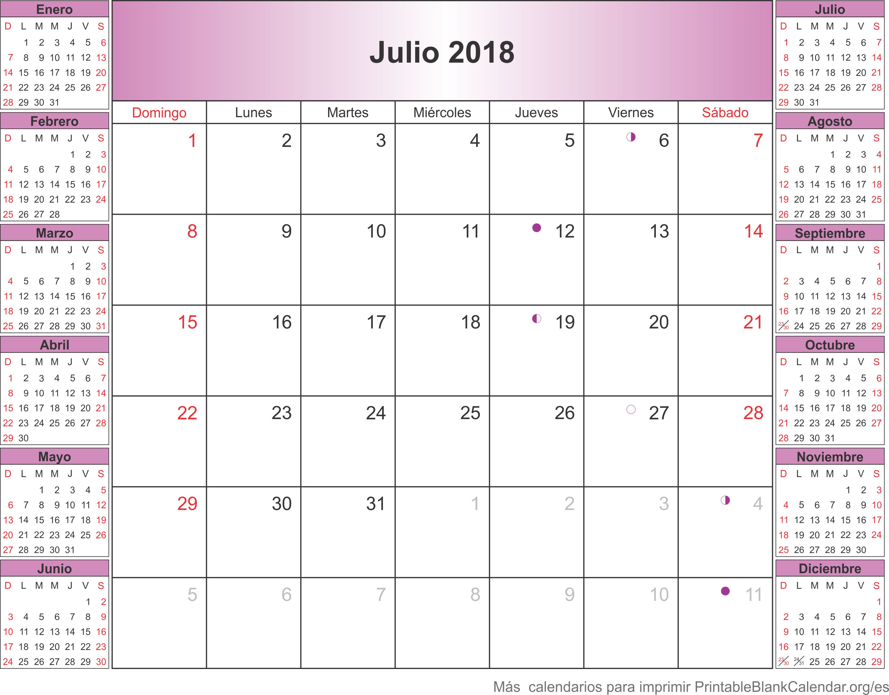 calendario julio 2018