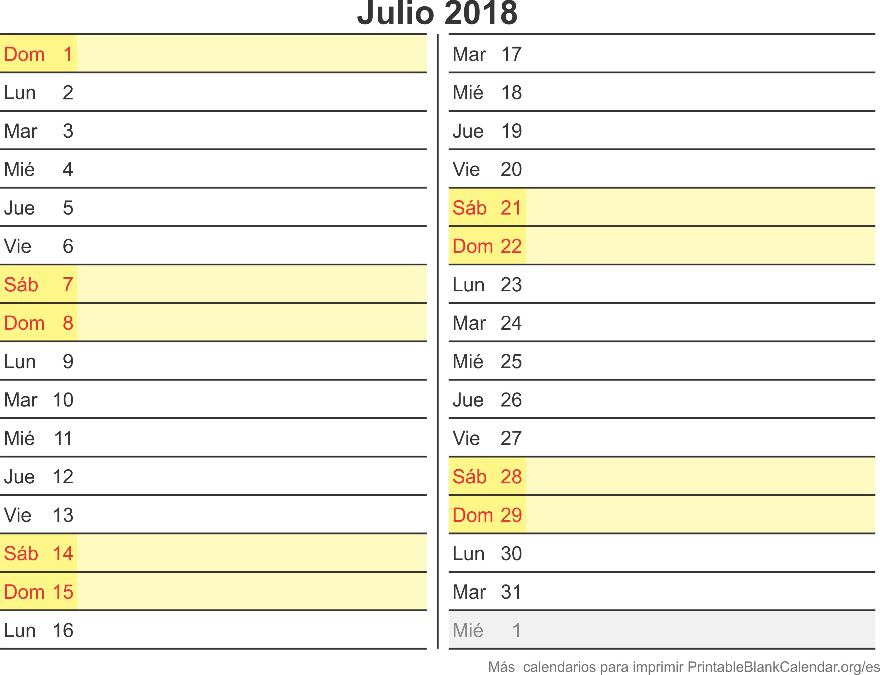 calendario para imprimir jul 2018