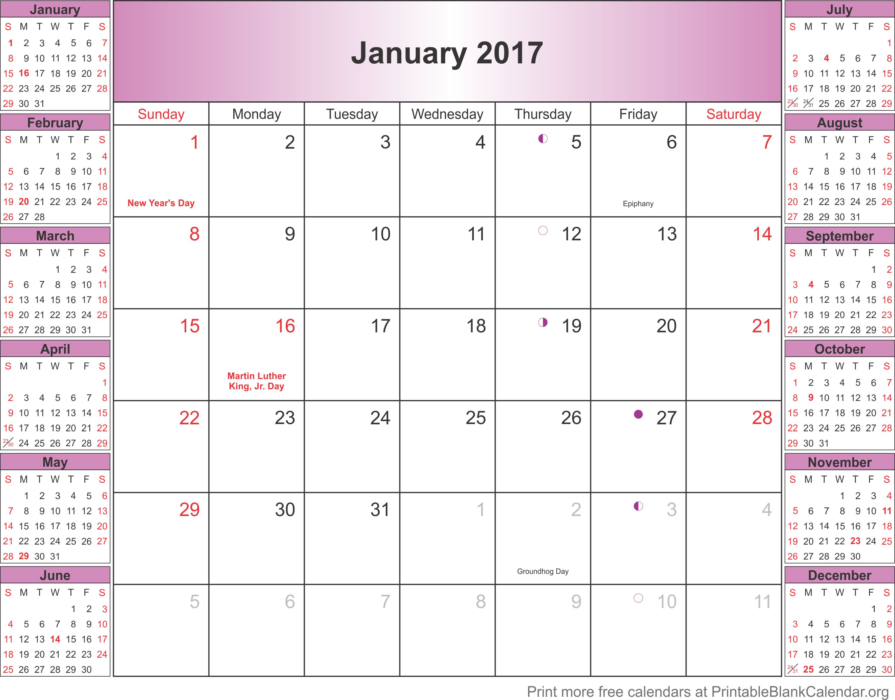 January 2017 free printable calendar Printable Blank