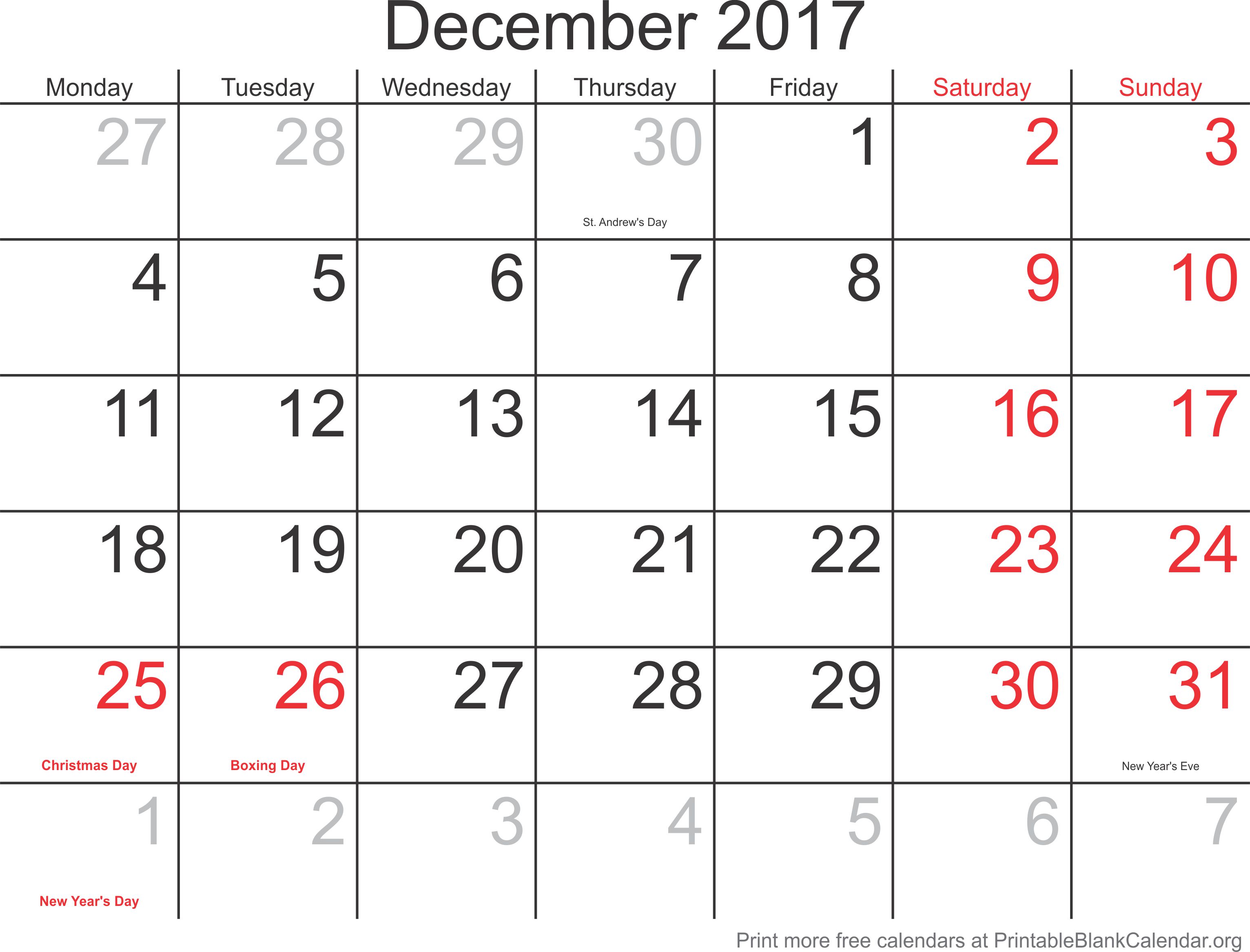 december 2017 free printable calendar printable blank december 2017