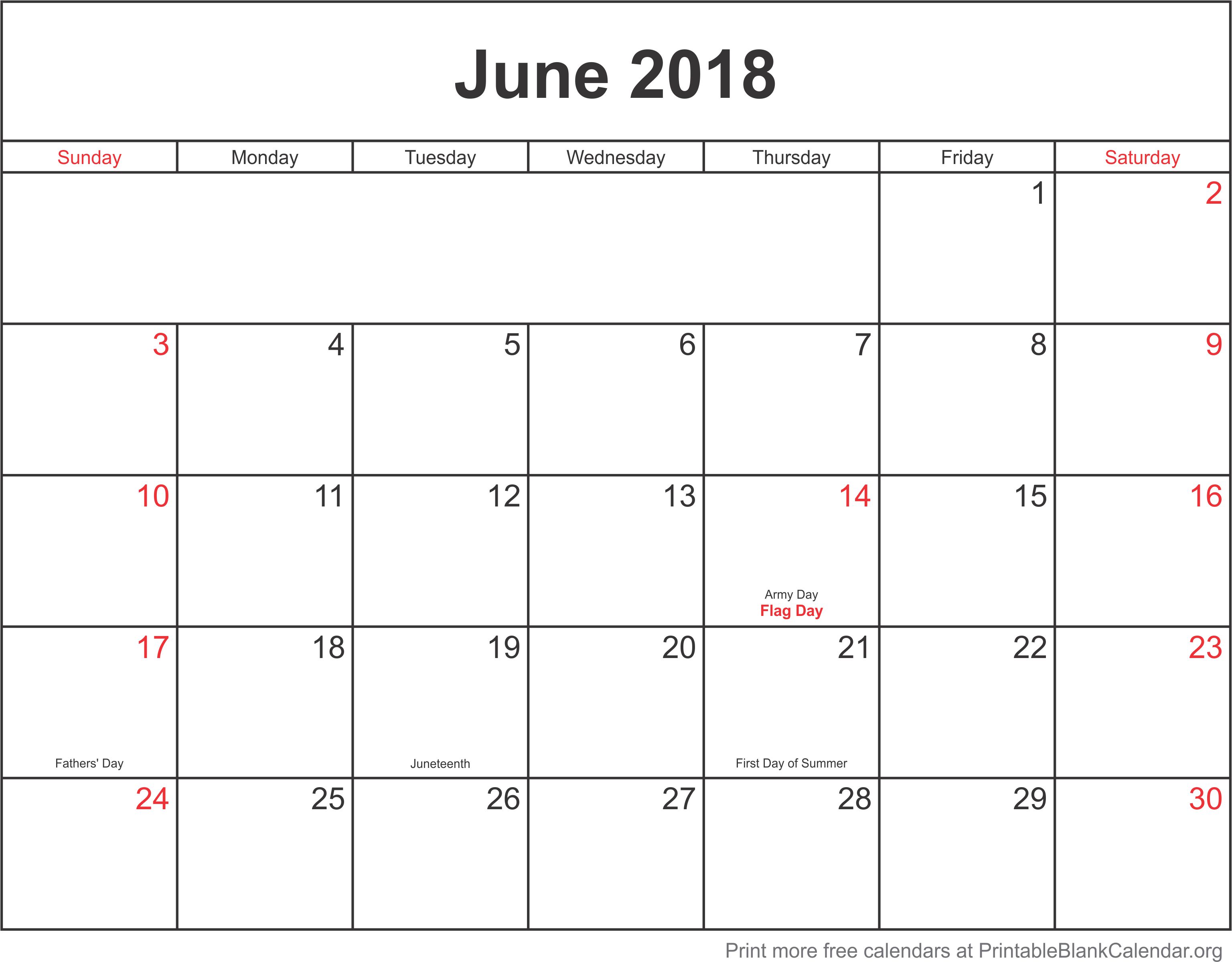 June 2018 Calendar