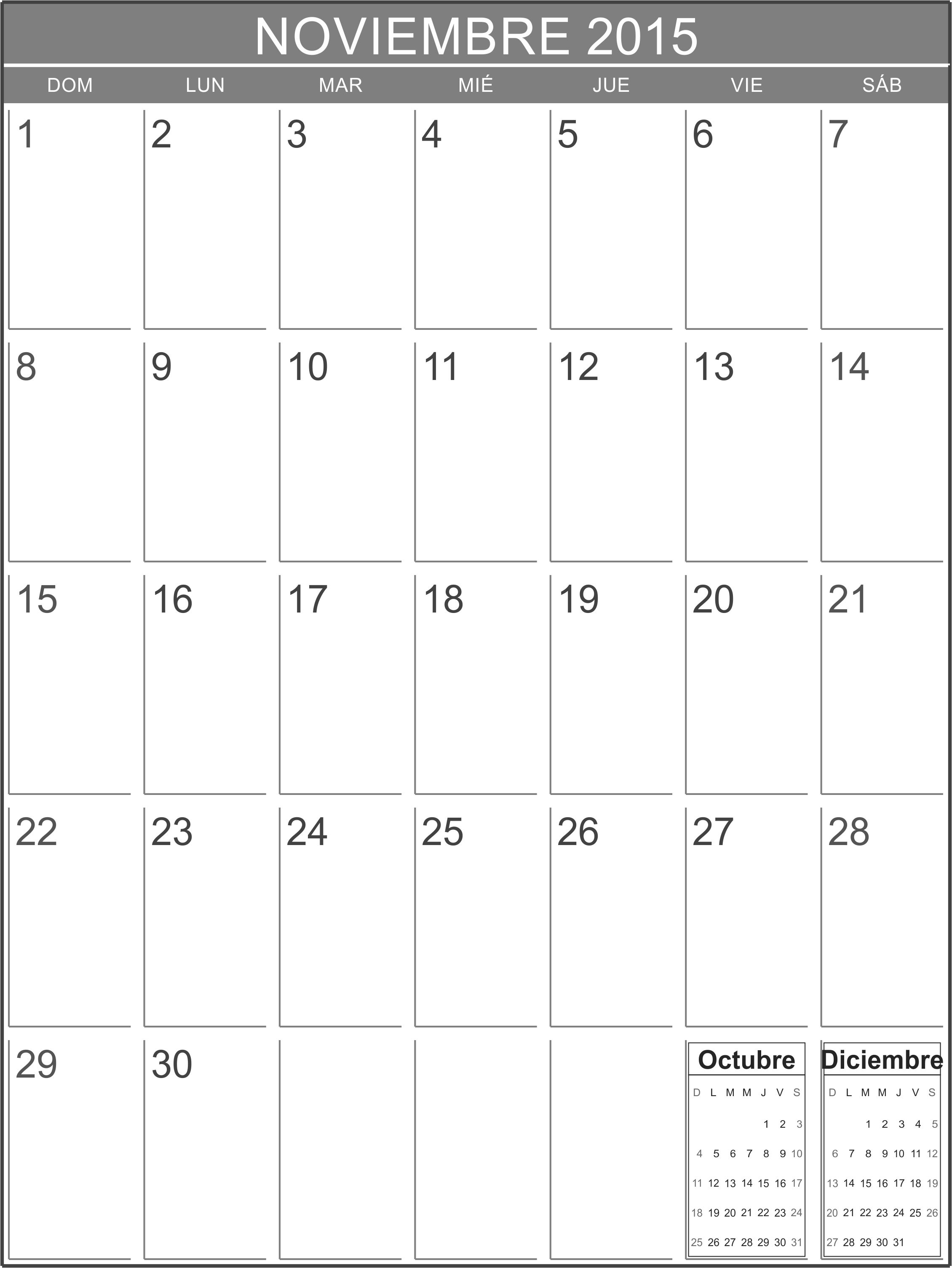 Calendario Nov 2015 para imprimir