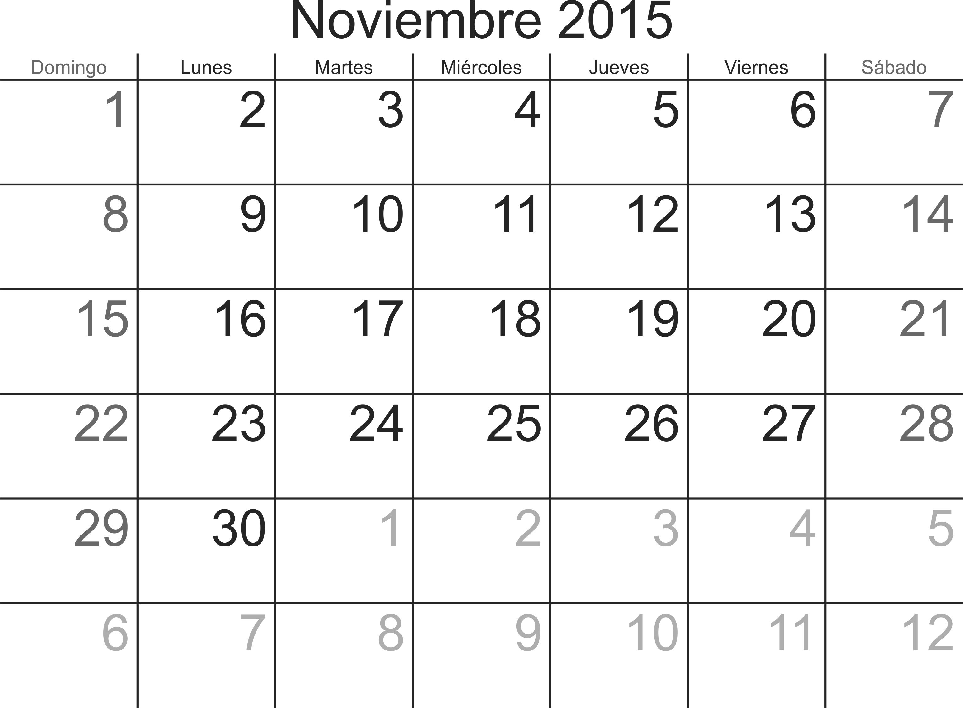 Calendario para imprimir Nov 2015