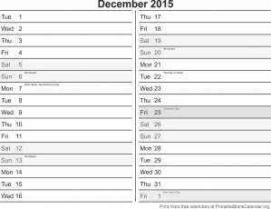 December 2015 free printable calendar