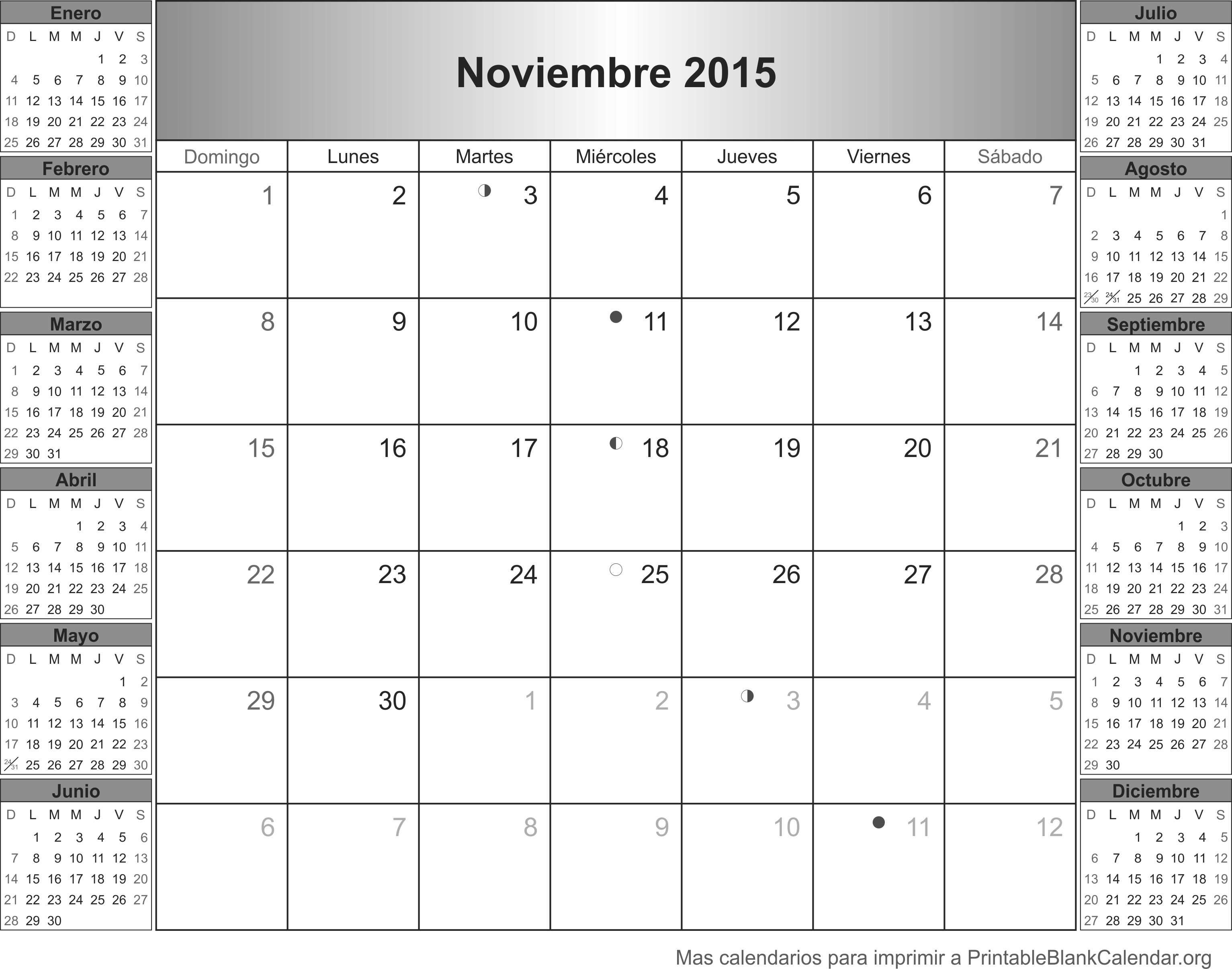 Imprimir calendario Noviembre 2015