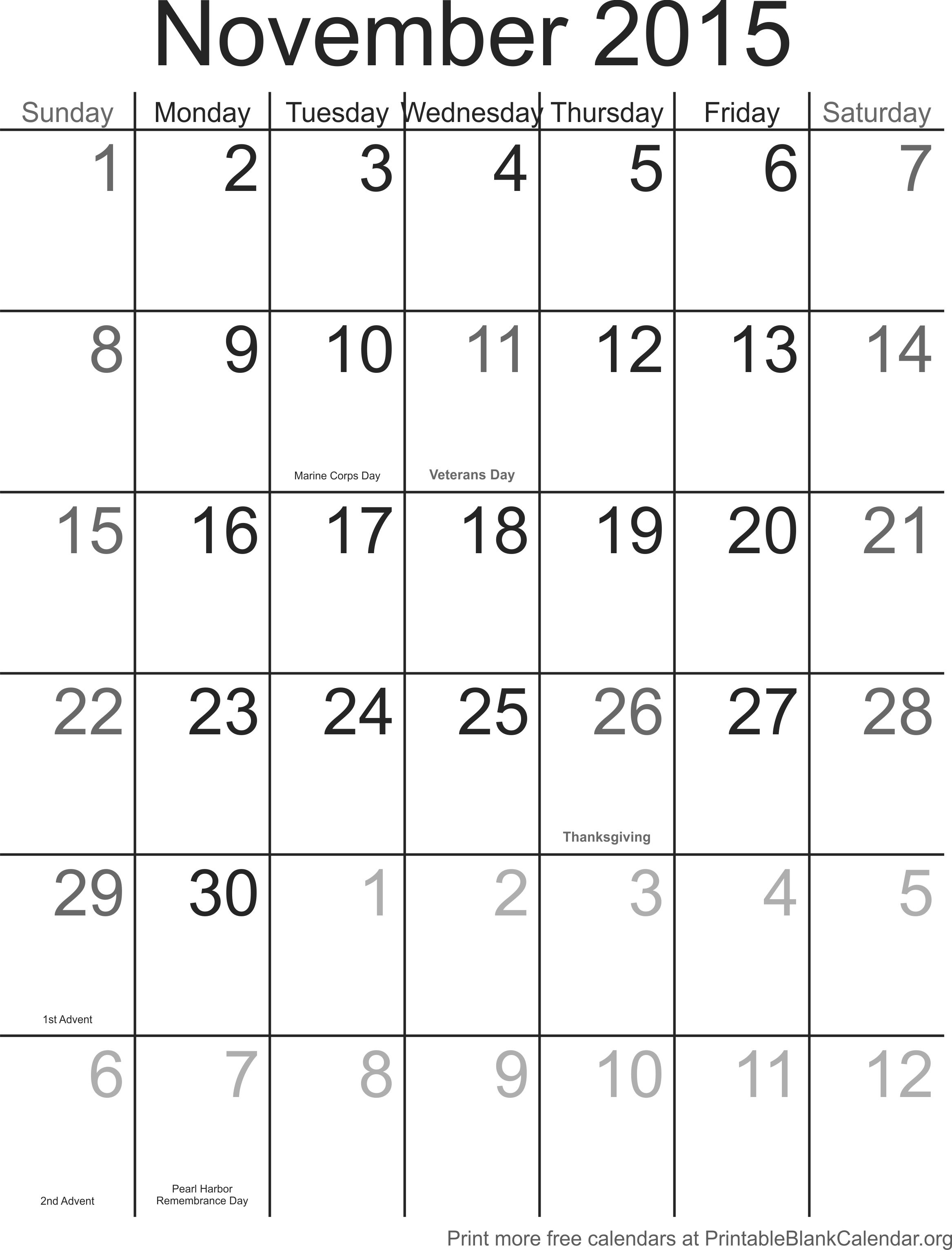 Noviembre 2015 calendario