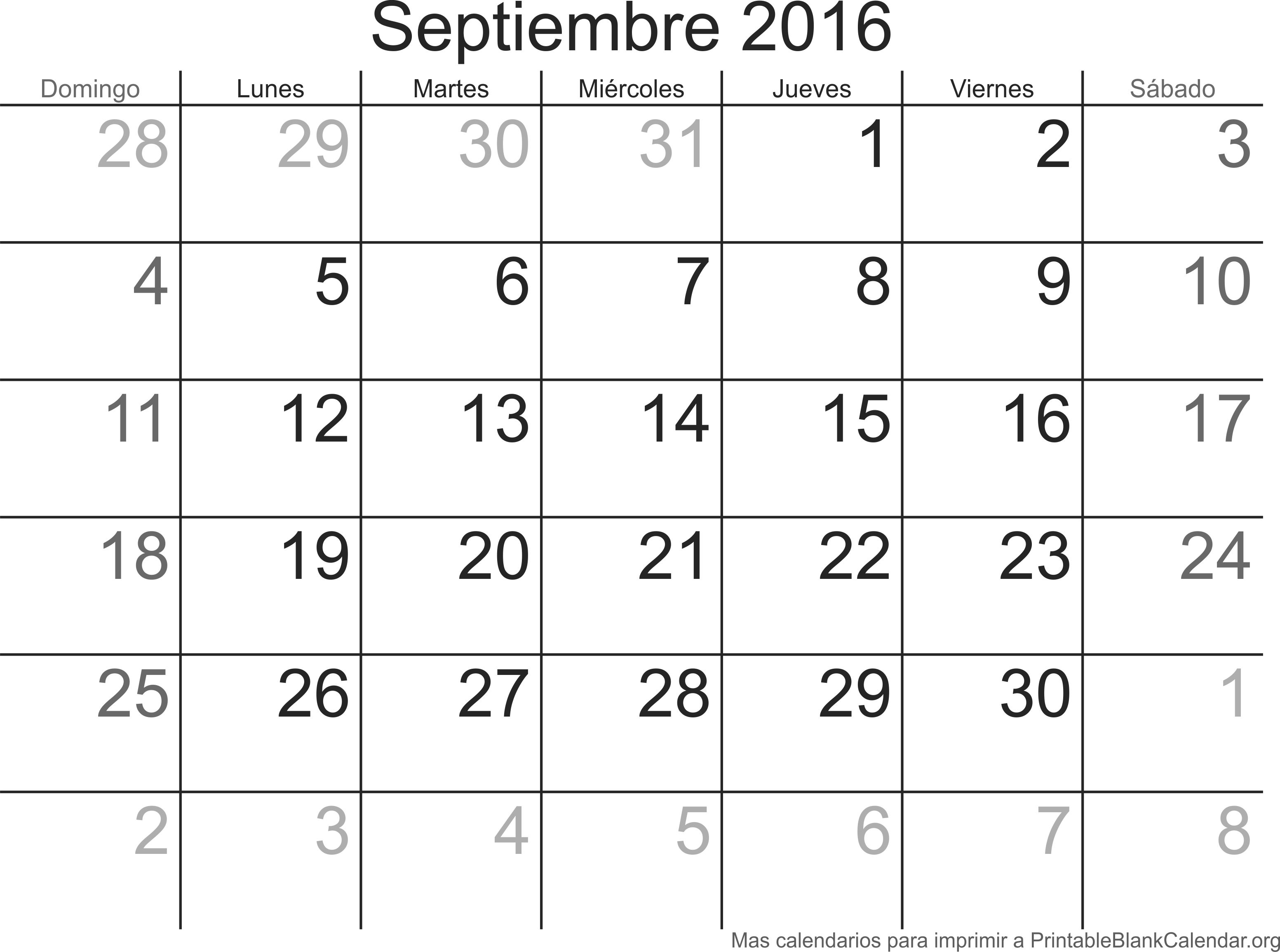 imprimir calendario septiembre 2016