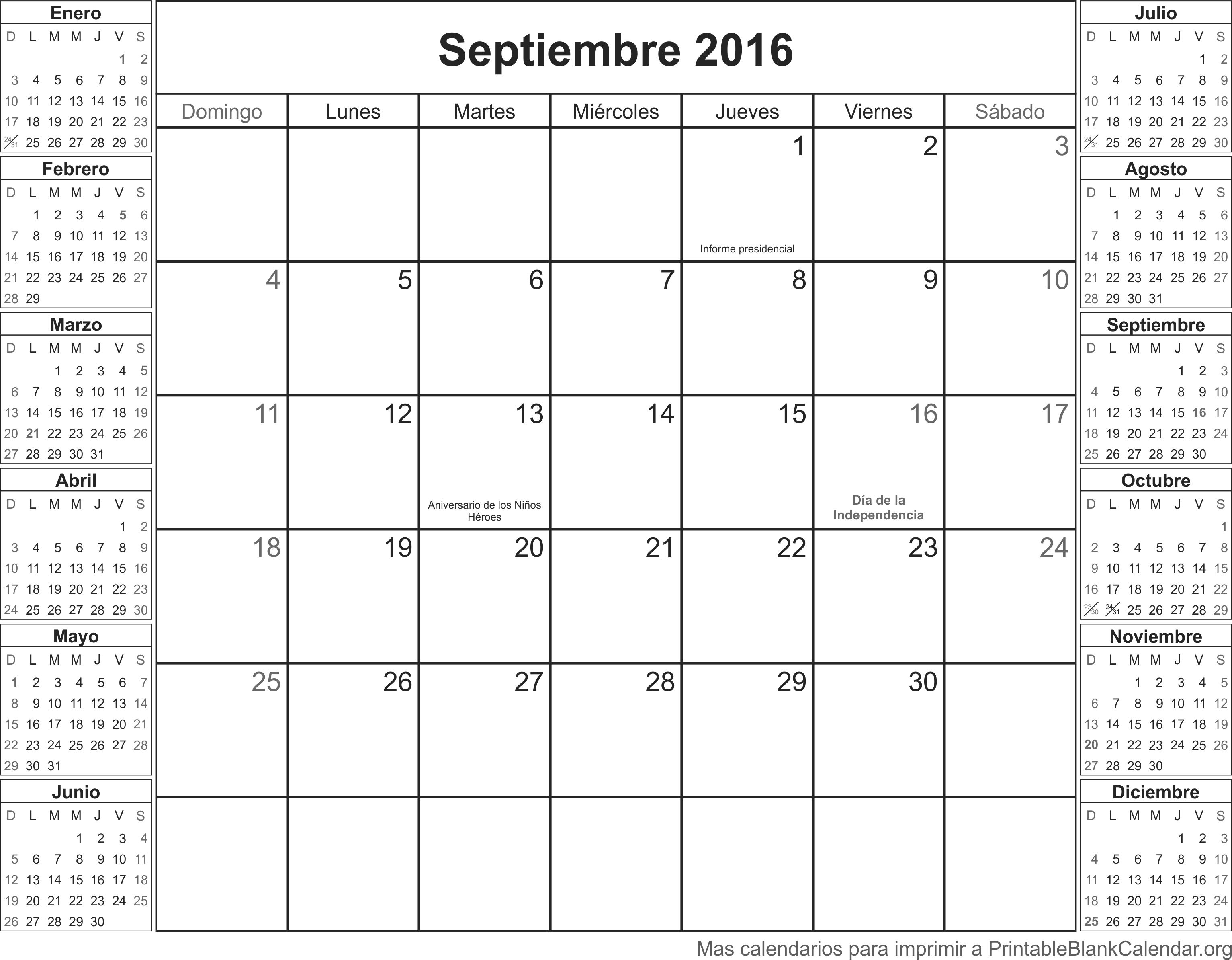 septiembre 2016 calendario