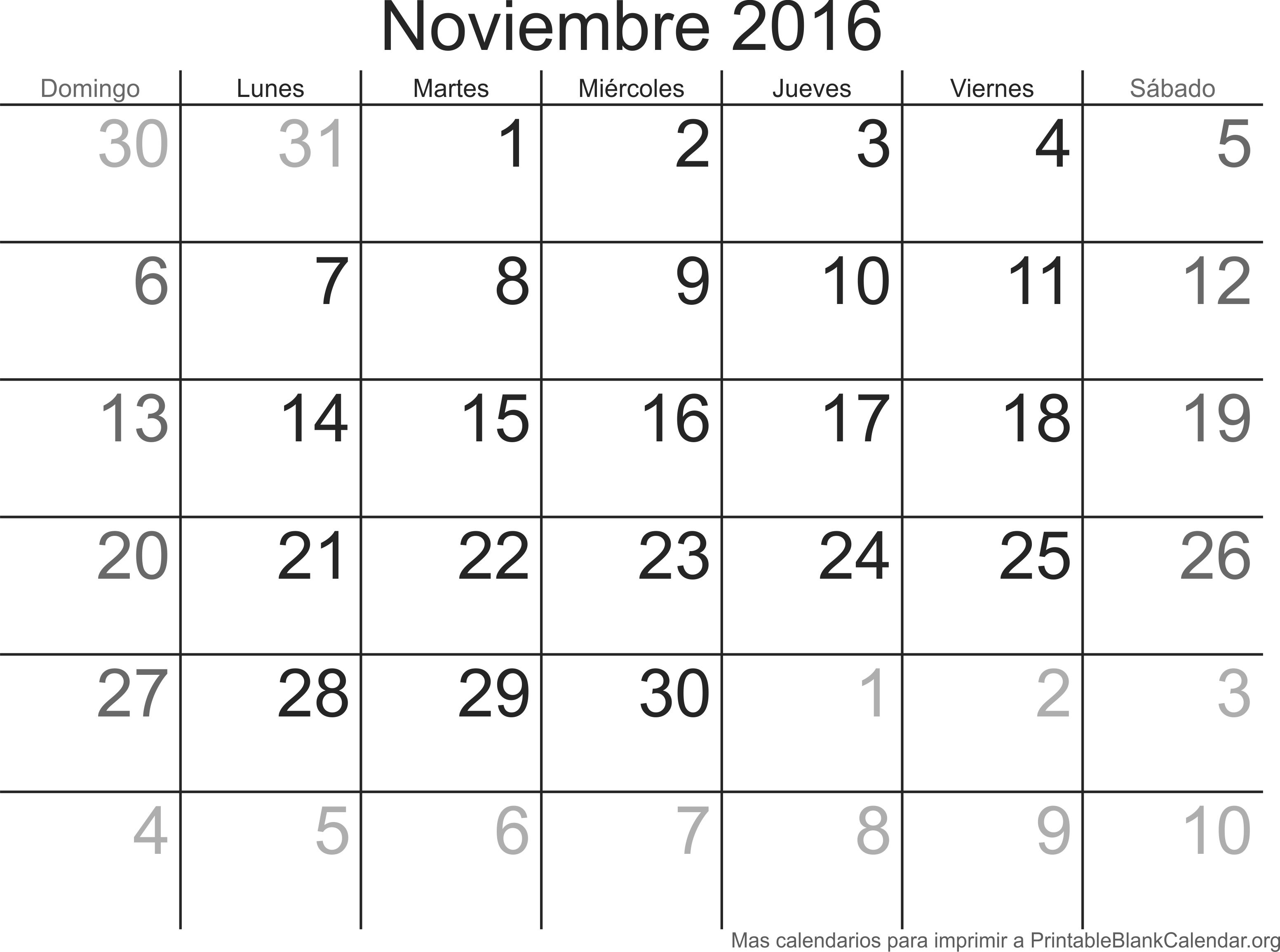 imprimir calendario noviembre 2016
