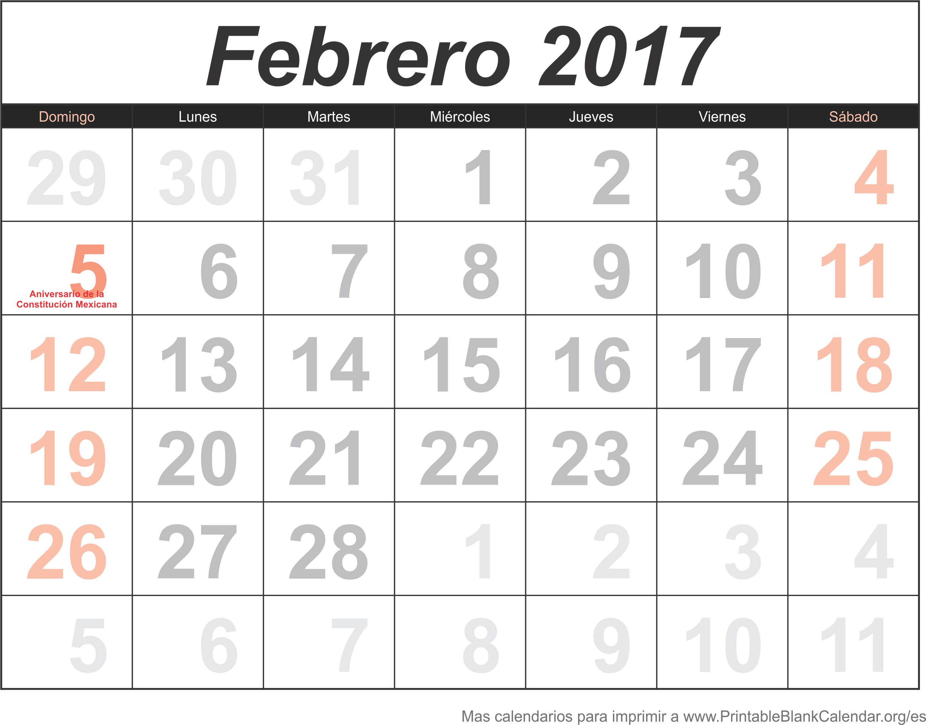 calendario feb 2017