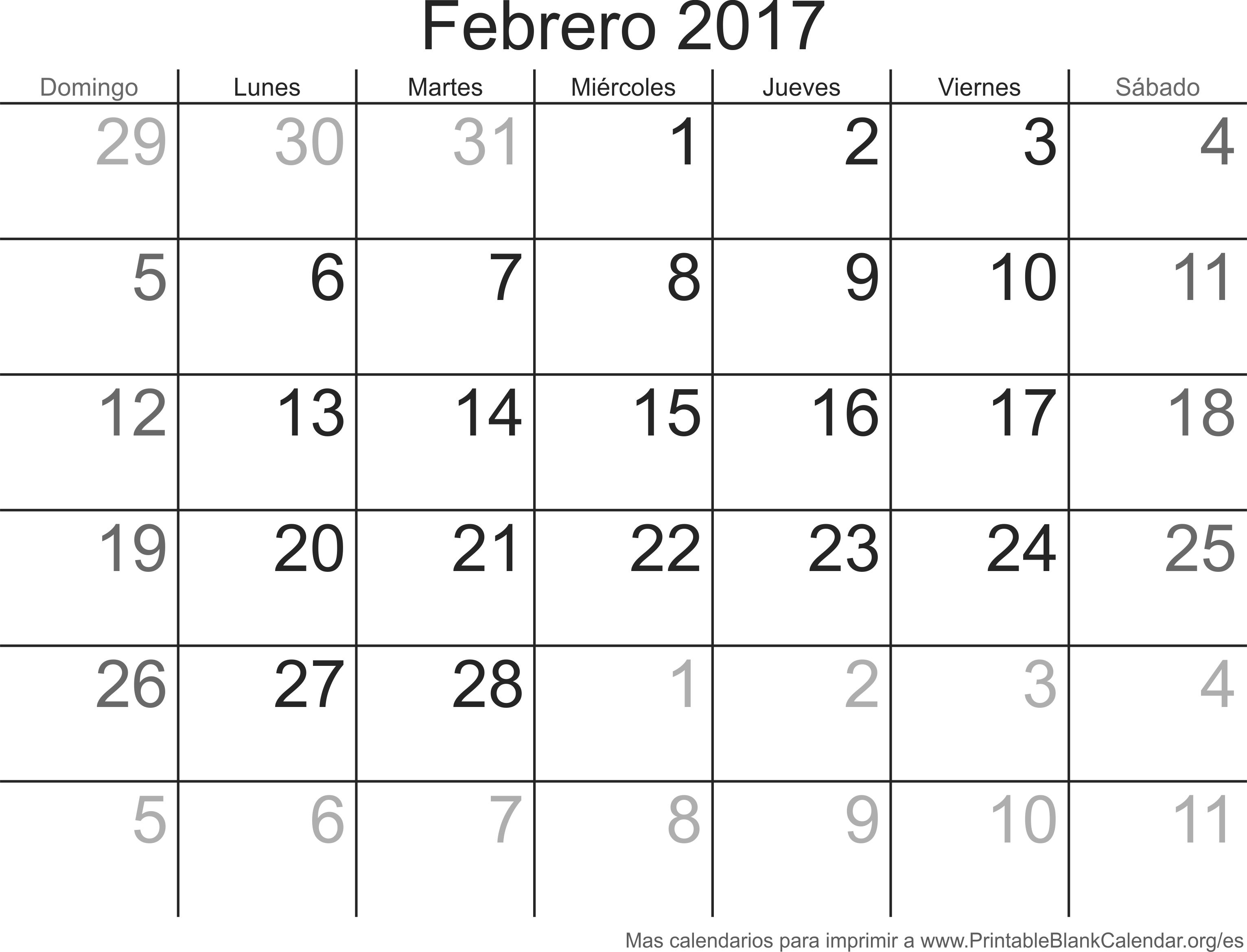 calendario para imprimir feb 2017