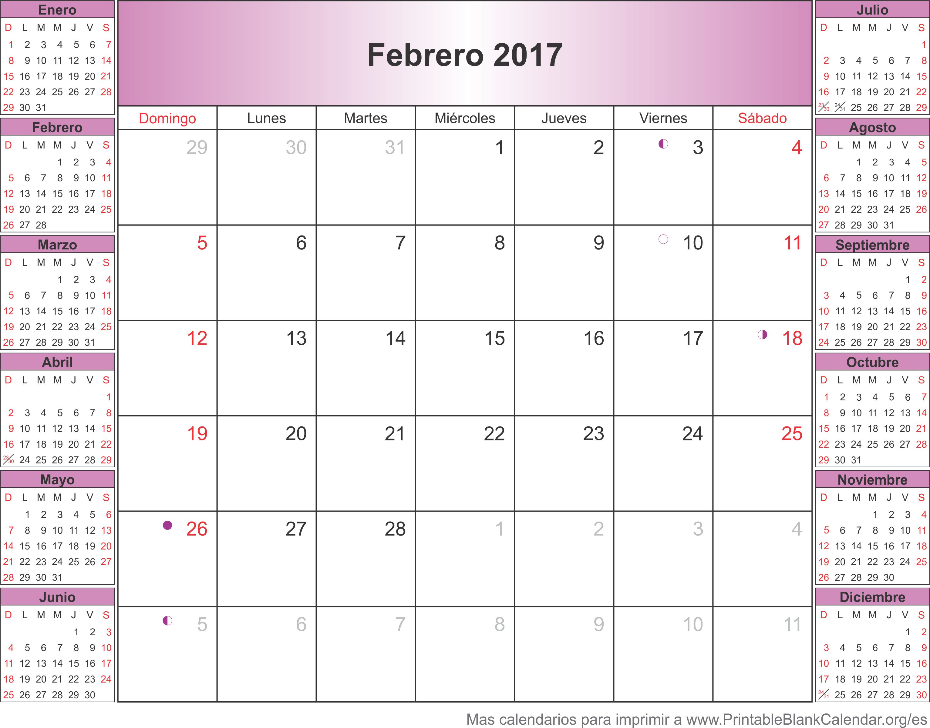febrero 2017 calendario