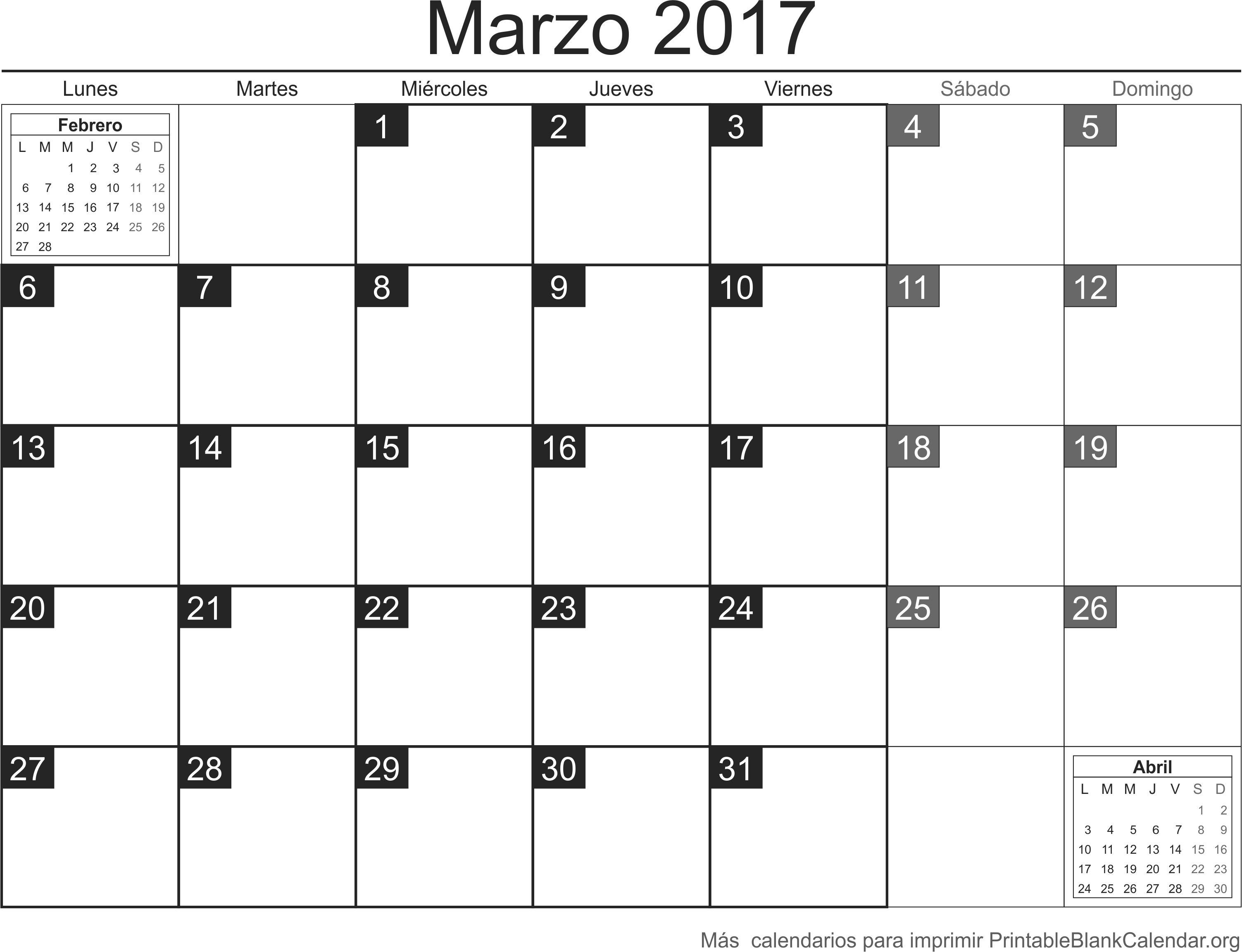calendario mar 2017 para imprimir
