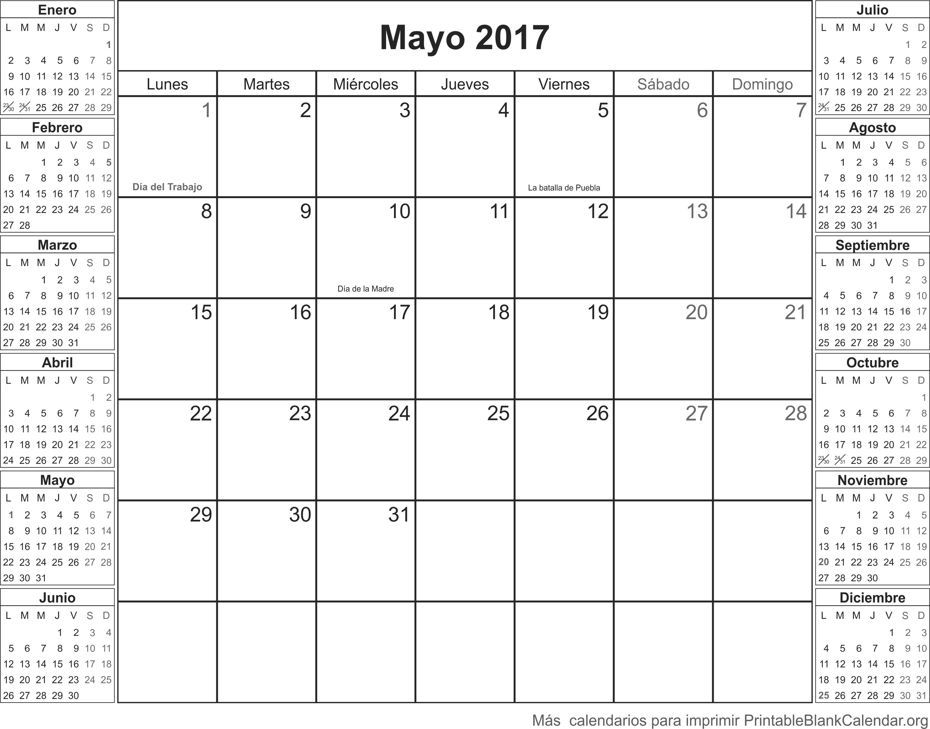 calendario para imprimir mayo 2017